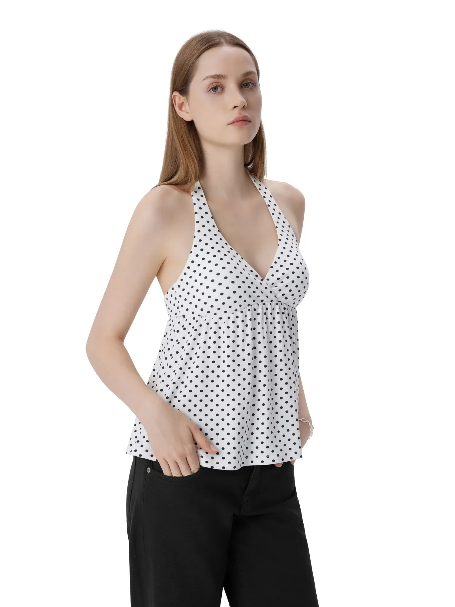 Babydoll Halter Peplum Backless Tank Tops - Image 9