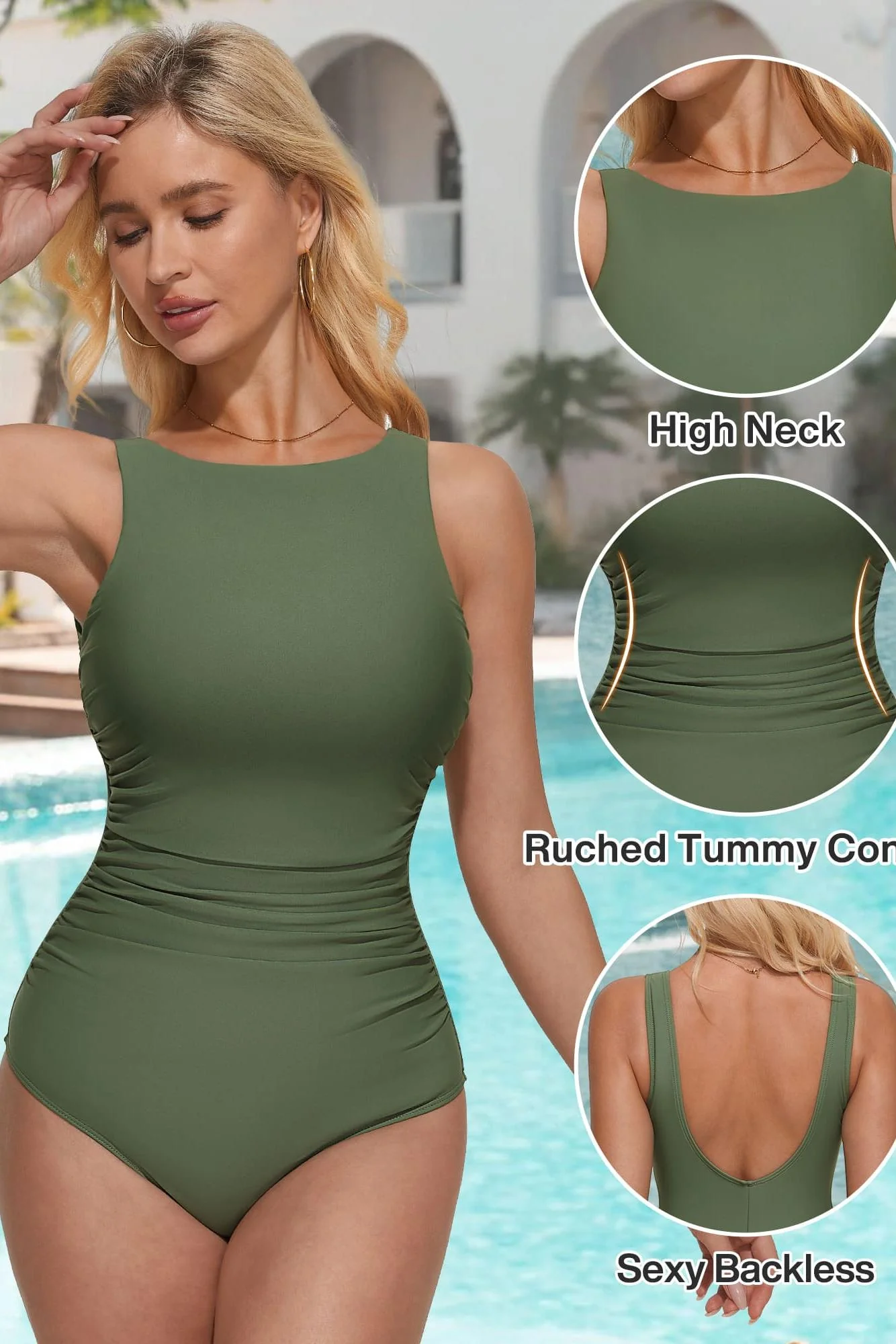 Backless Ruched Bathing Suit - Image 3