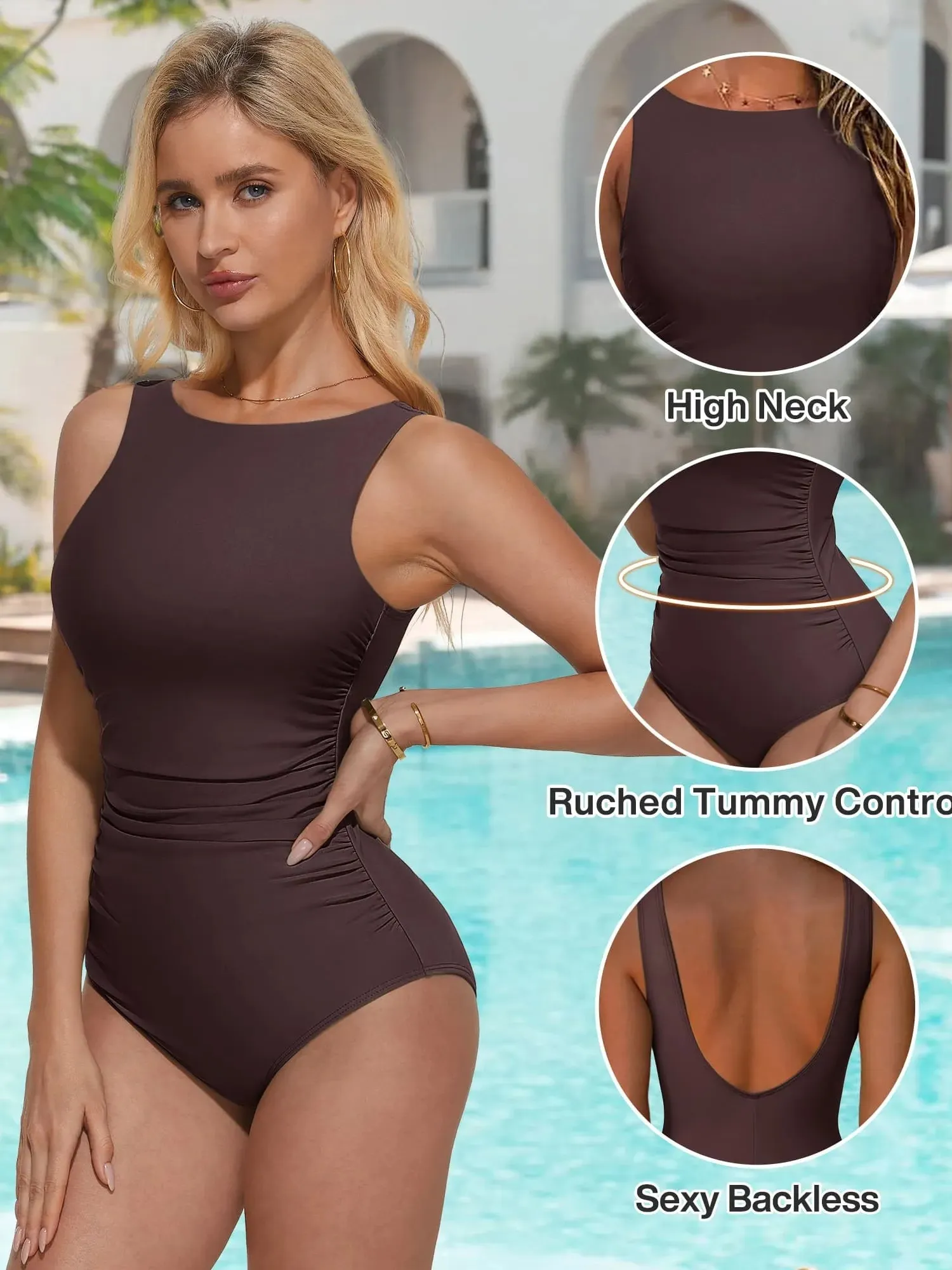 Backless Ruched Bathing Suit - Image 31