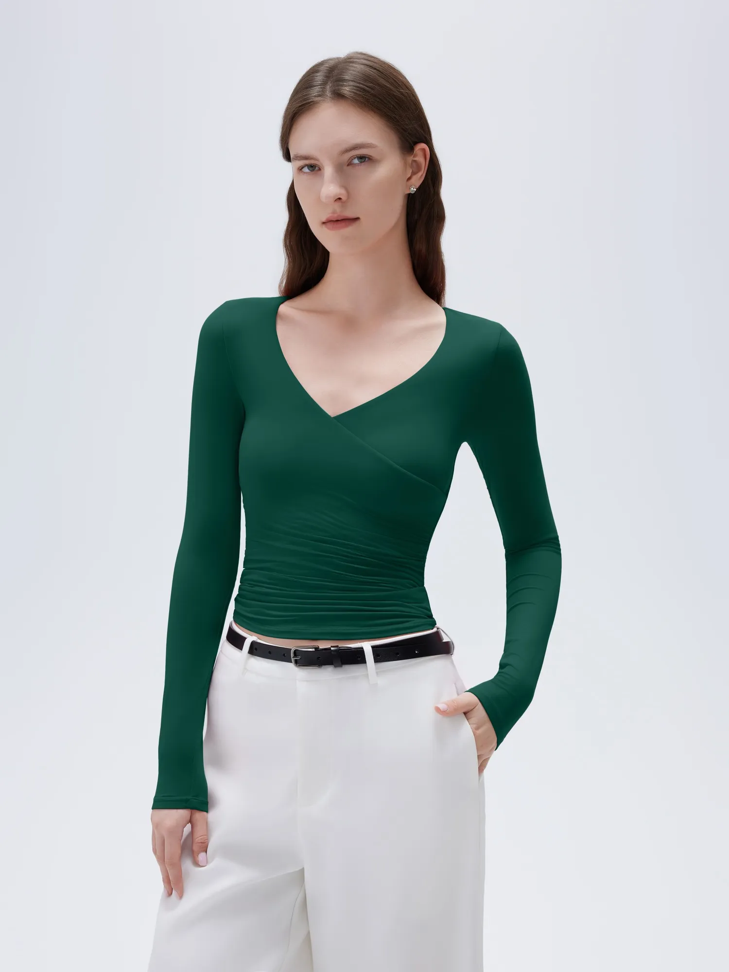 Buttery Soft Cross V Neck Shirt - Long Sleeve - Image 16