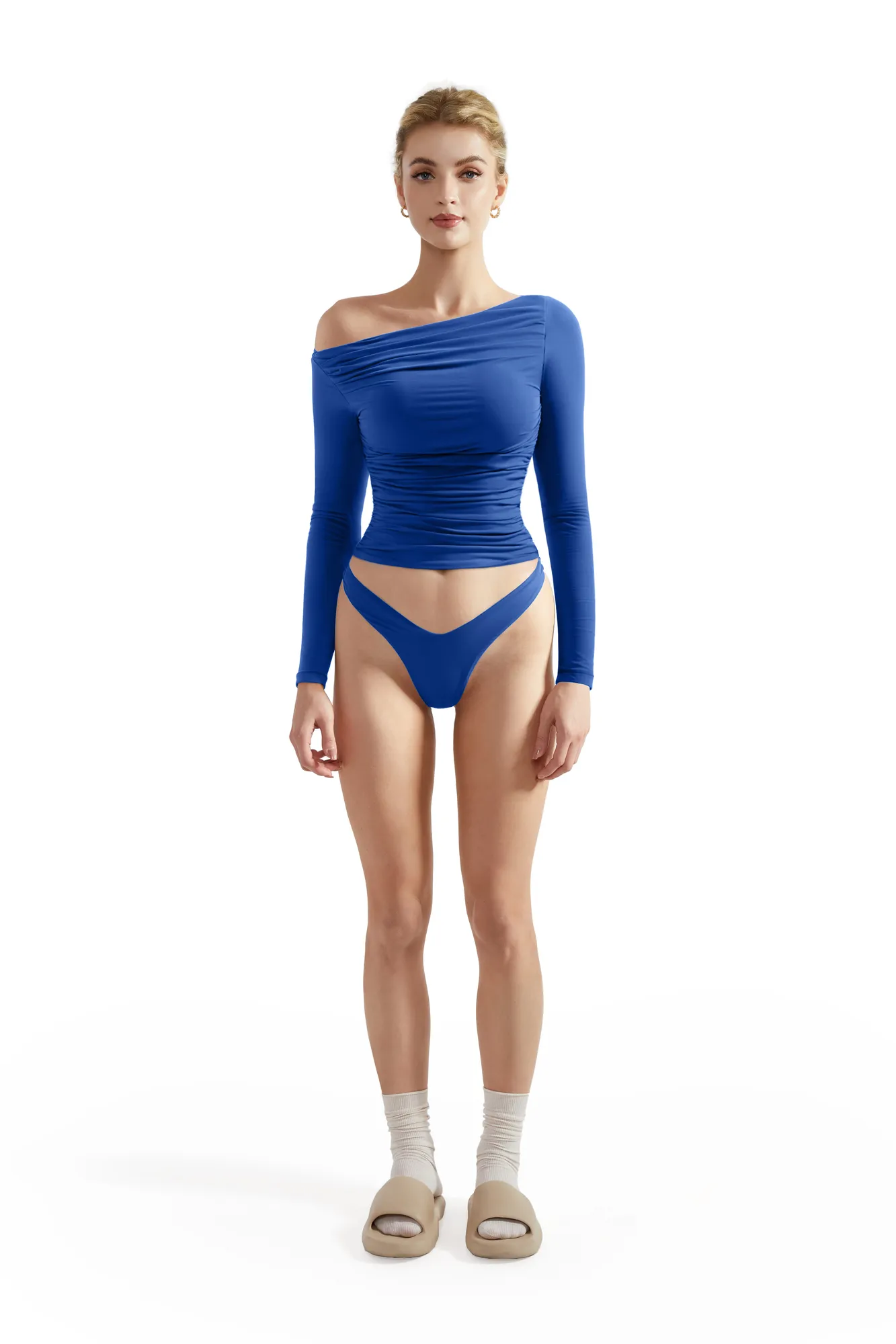 Buttery Soft Ruched Off Shoulder Shirt - Long Sleeve - Image 73