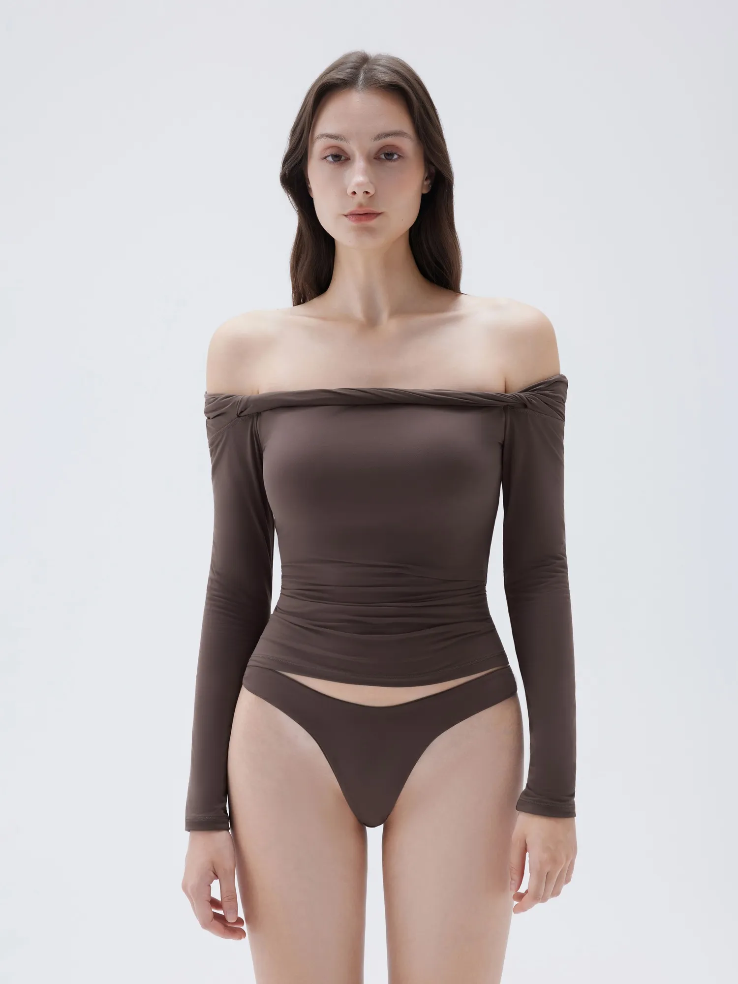 Buttery Soft Padded Off Shoulder Shirt - Long Sleeve - Image 16