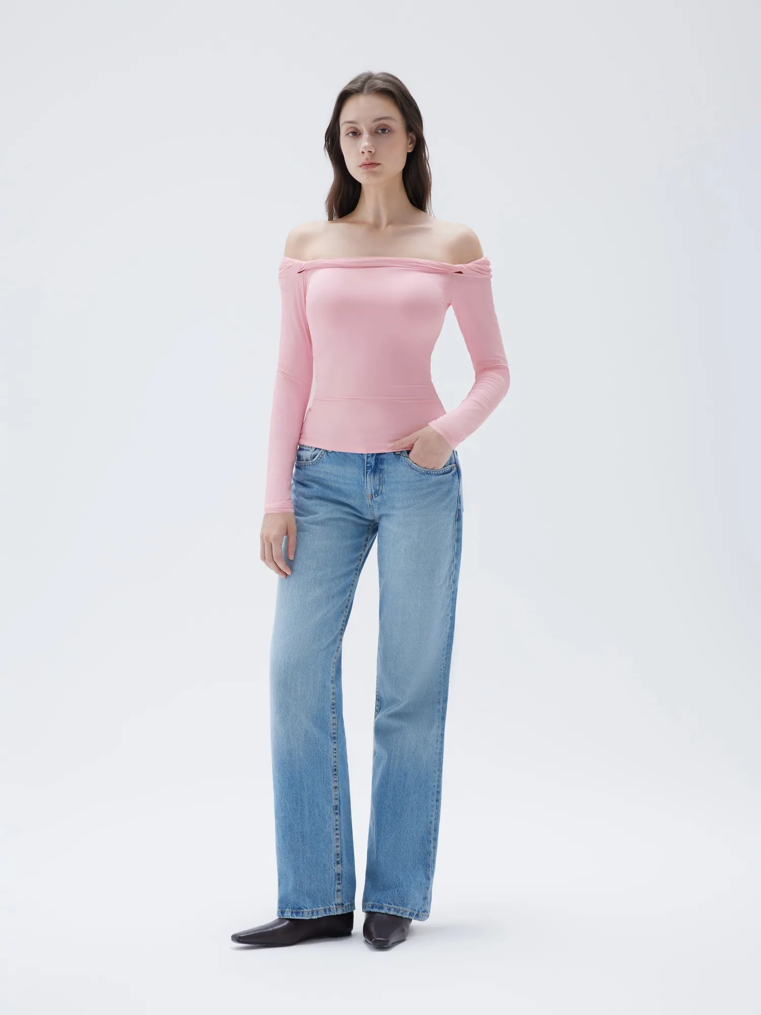 Buttery Soft Padded Off Shoulder Shirt - Long Sleeve - Image 3