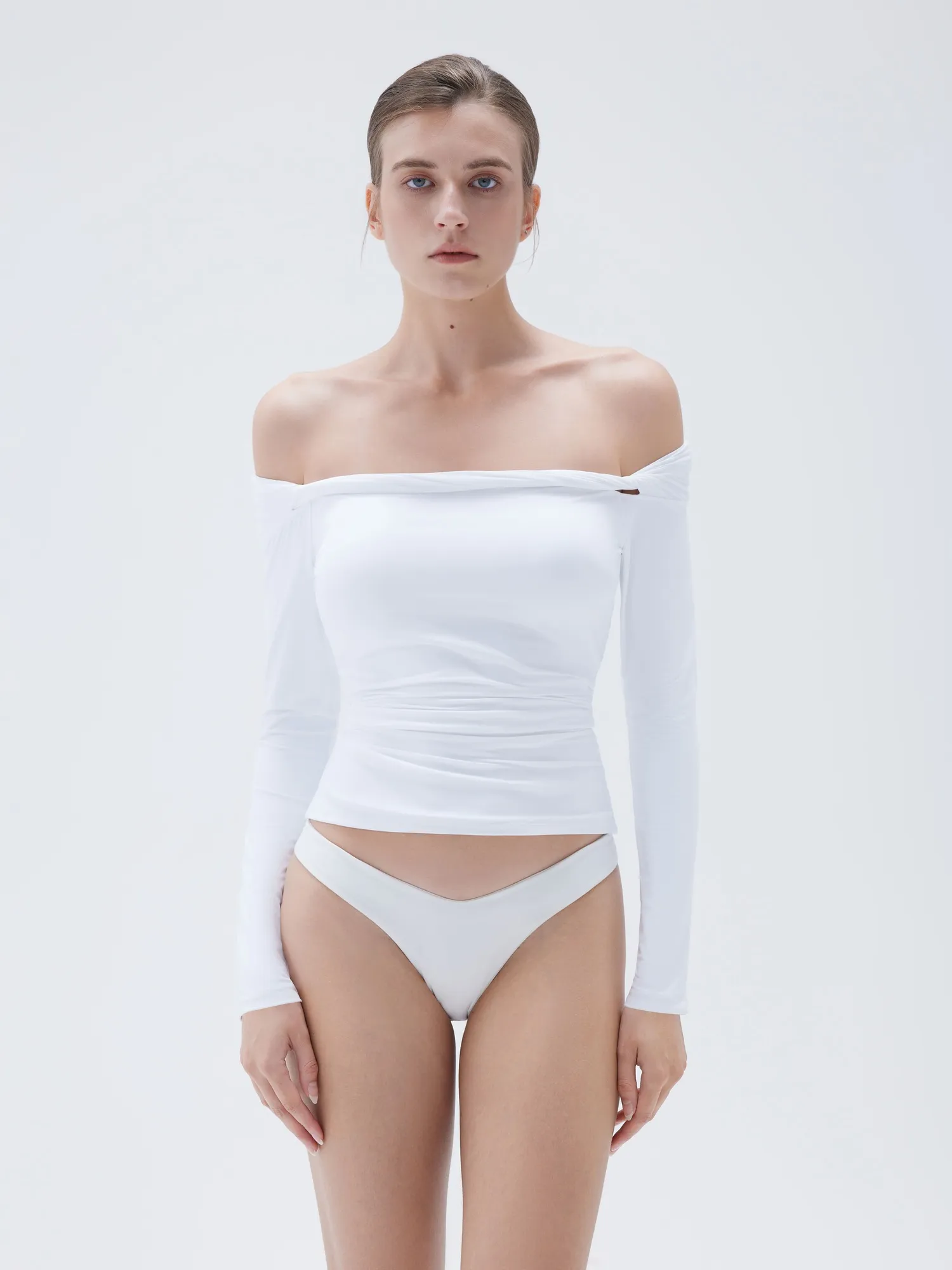 Buttery Soft Padded Off Shoulder Shirt - Long Sleeve - Image 46