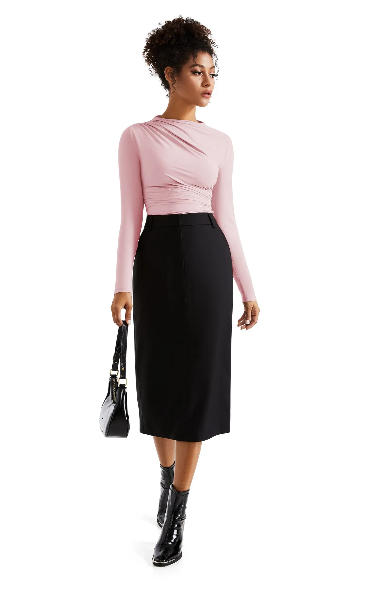 Buttery Soft Ruched Neck Shirt - Long Sleeve - Image 16