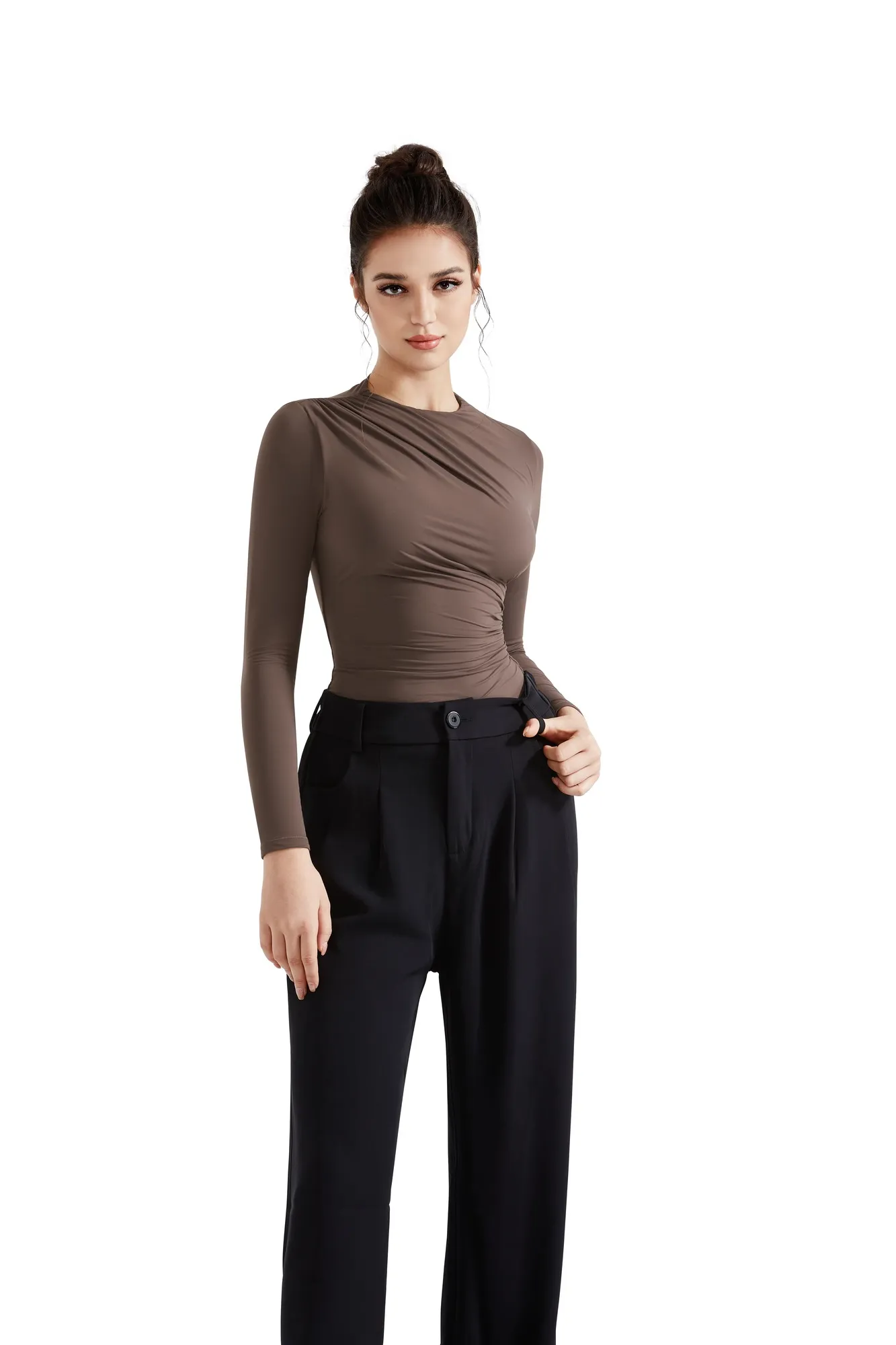 Buttery Soft Ruched Neck Shirt - Long Sleeve - Image 26