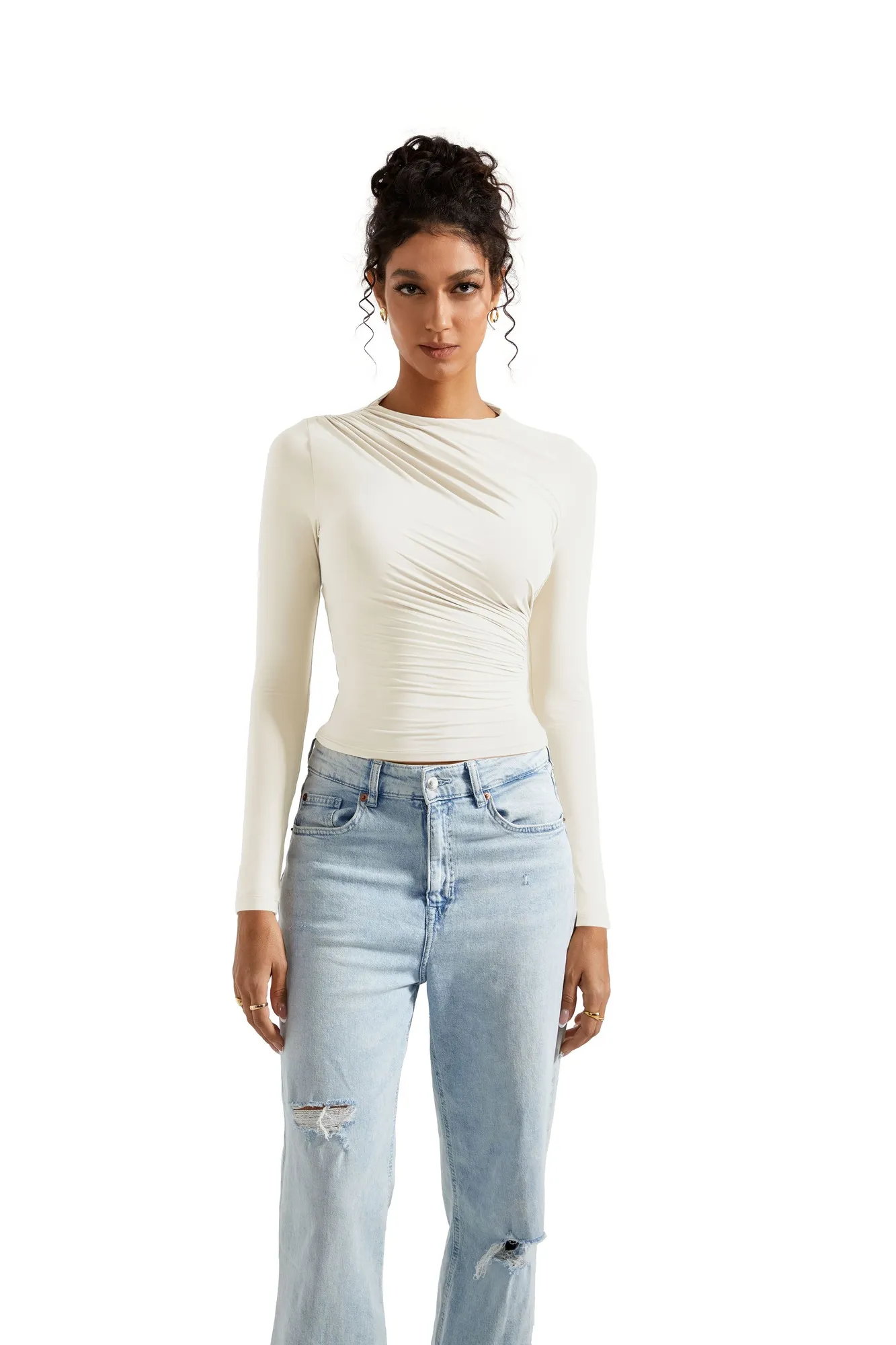 Buttery Soft Ruched Neck Shirt - Long Sleeve - Image 65