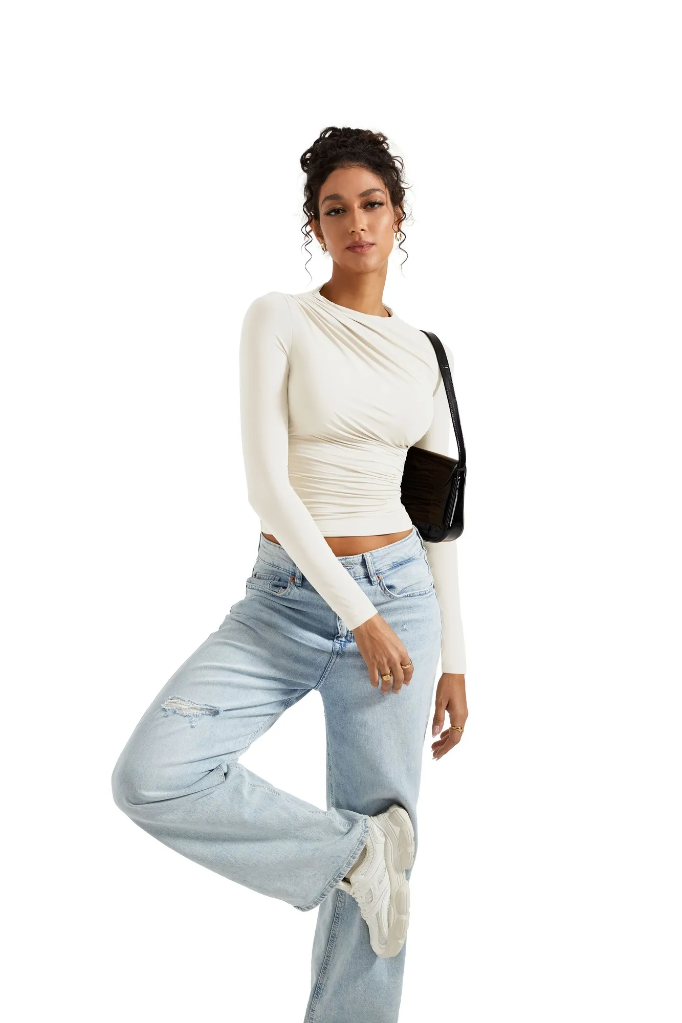 Buttery Soft Ruched Neck Shirt - Long Sleeve - Image 68