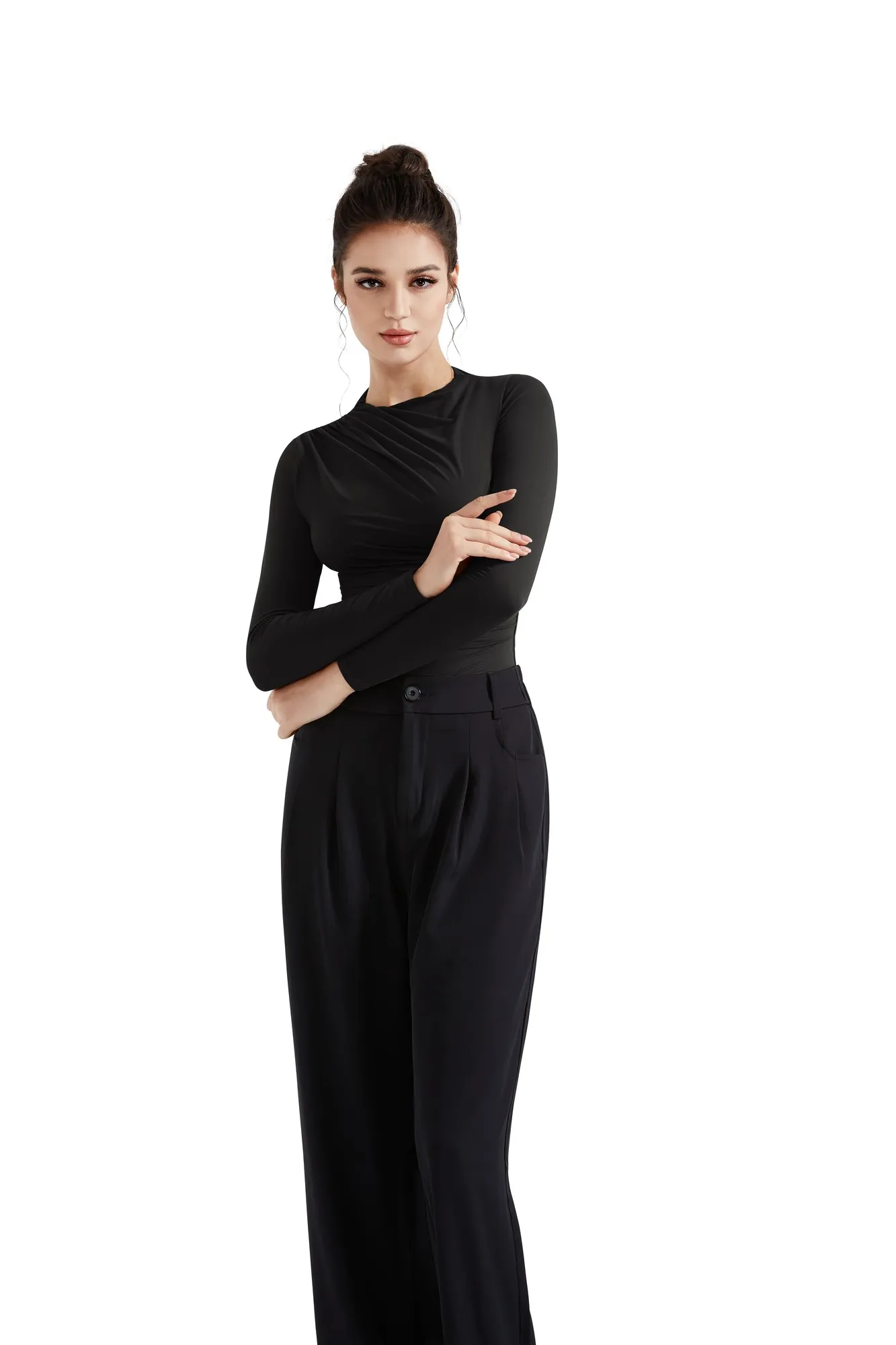 Buttery Soft Ruched Neck Shirt - Long Sleeve - Image 8