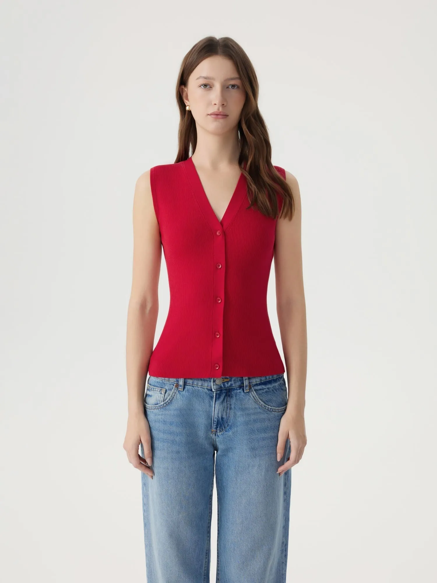 Button V Neck Tank Sweater Vest - Image 65