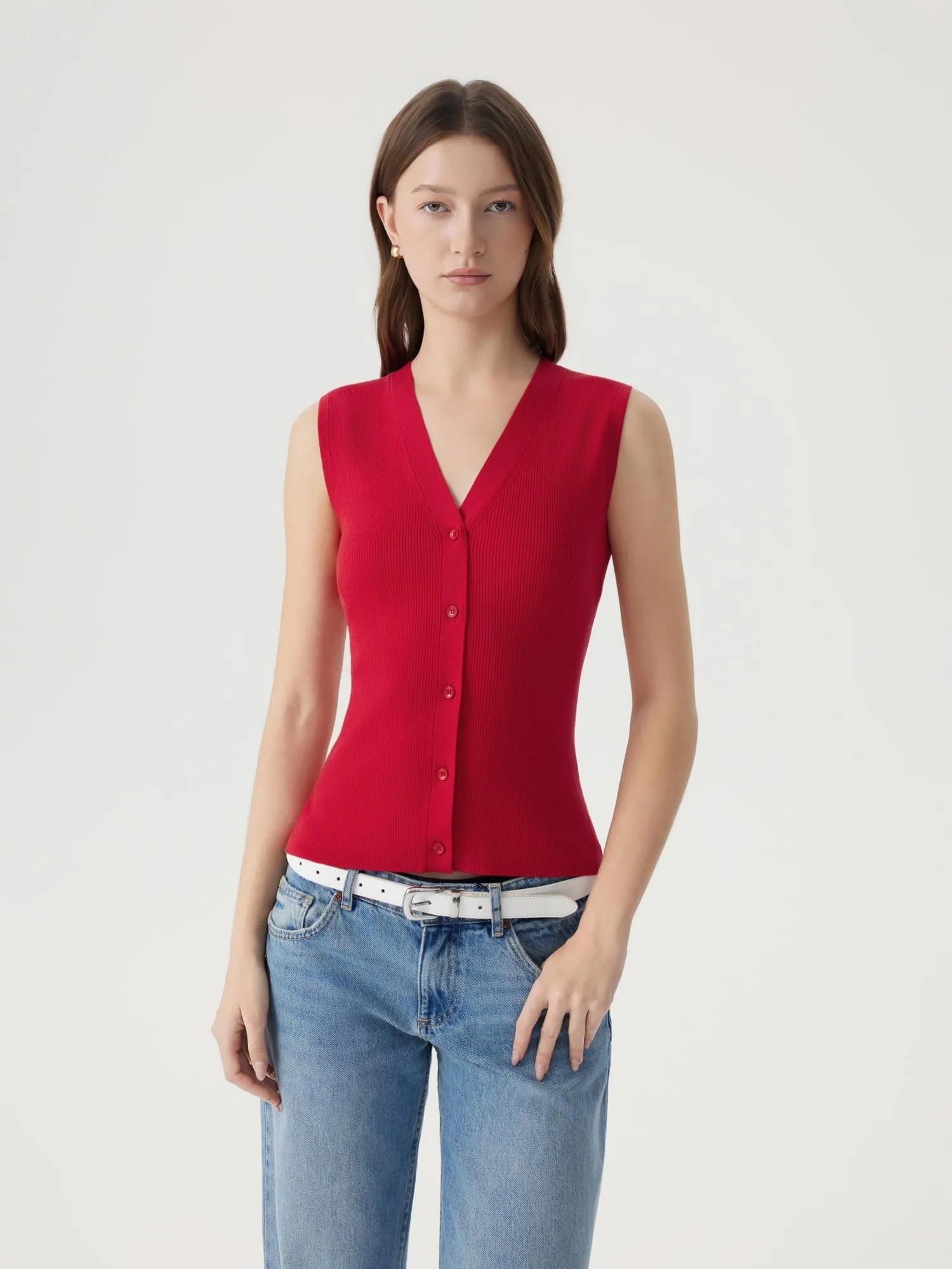 Button V Neck Tank Sweater Vest - Image 71