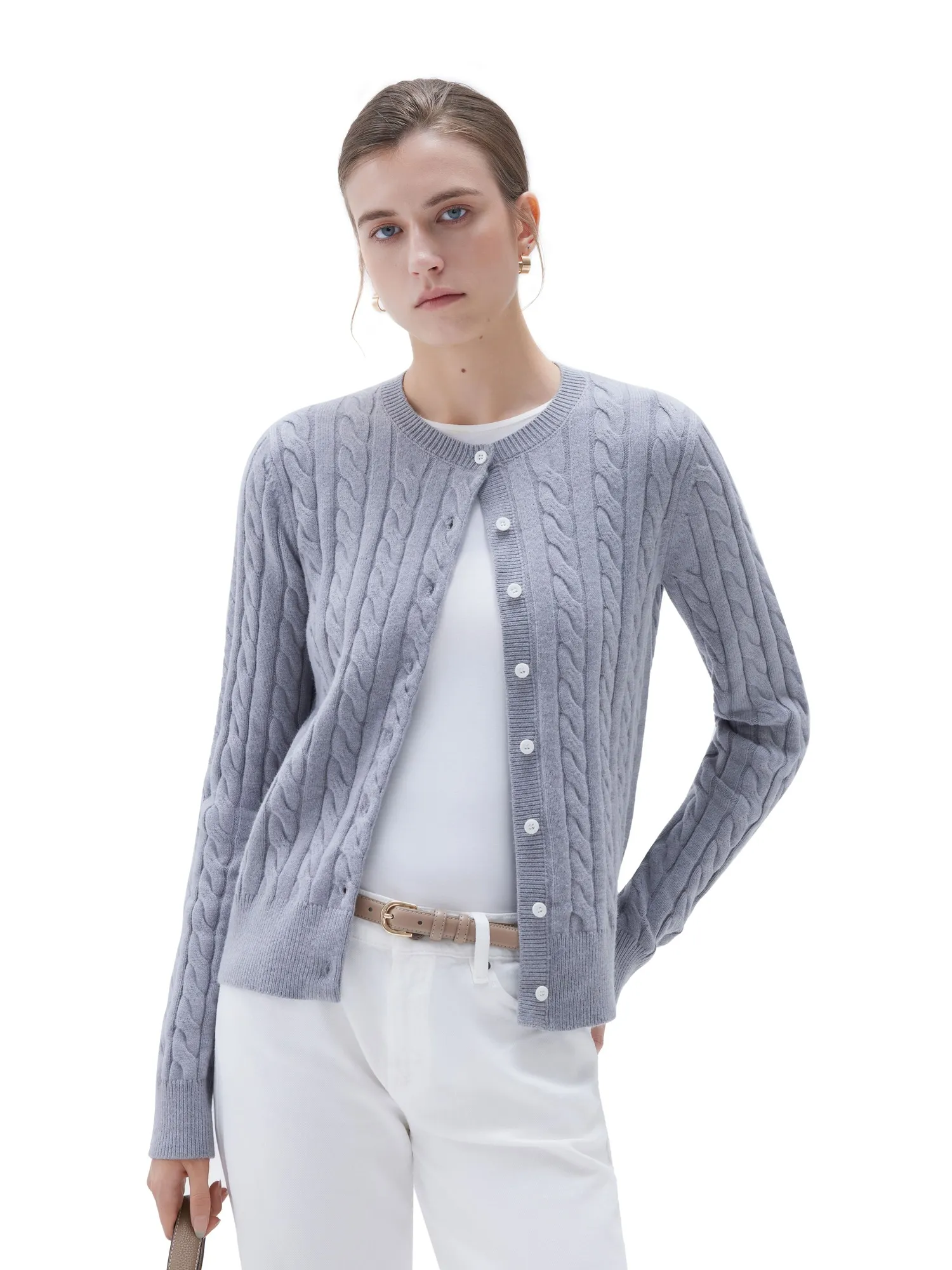 Cashmere Button Up Cable Sweater - Image 19