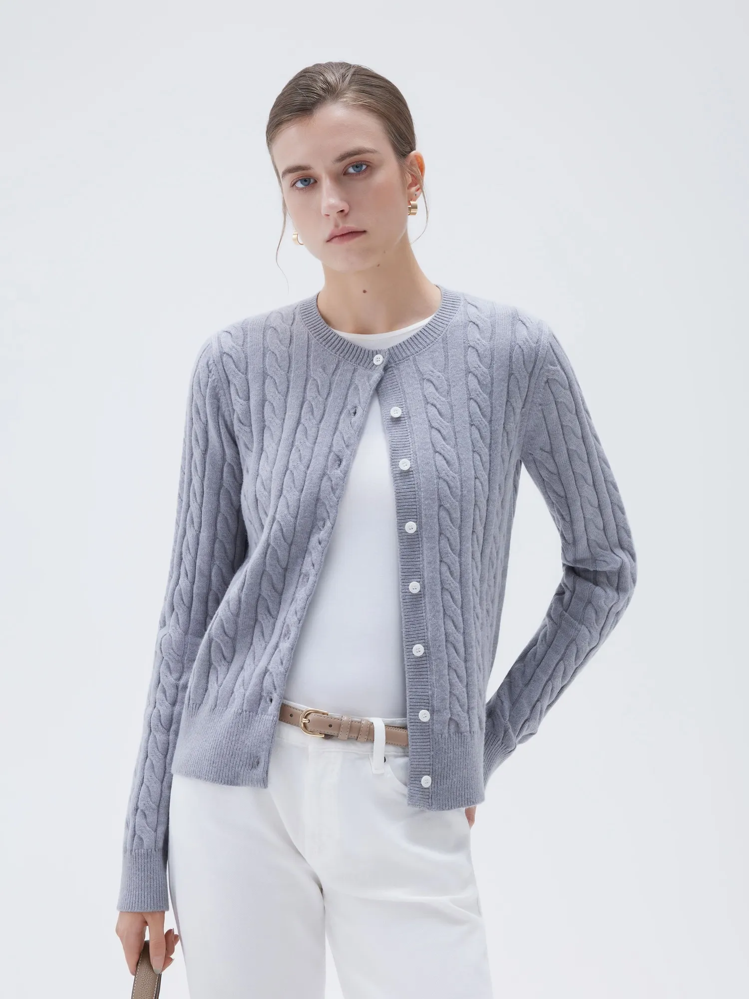 Cashmere Button Up Cable Sweater - Image 20