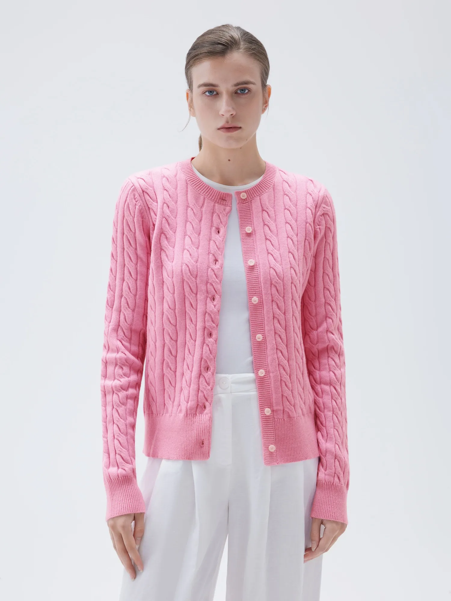 Cashmere Button Up Cable Sweater - Image 32