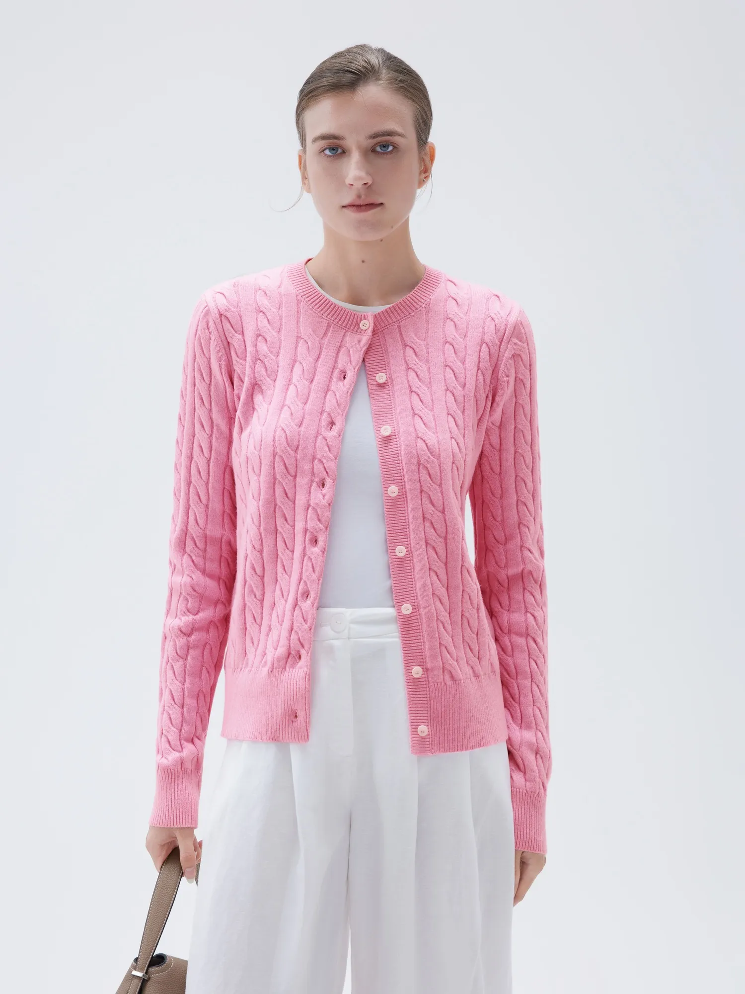 Cashmere Button Up Cable Sweater - Image 37