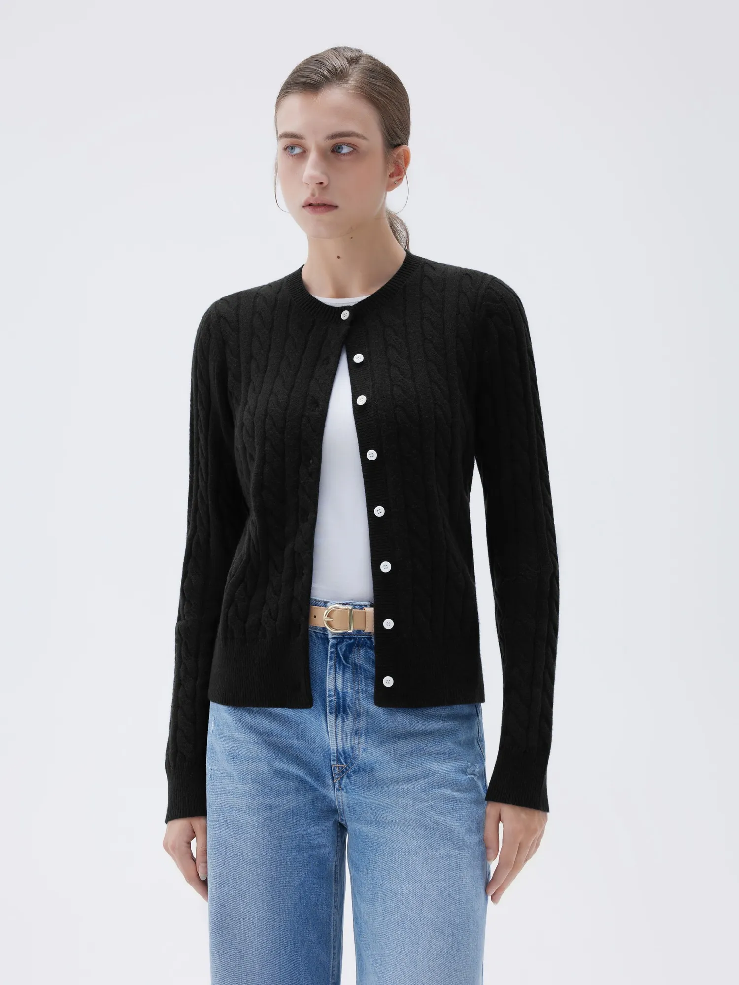 Cashmere Button Up Cable Sweater - Image 4