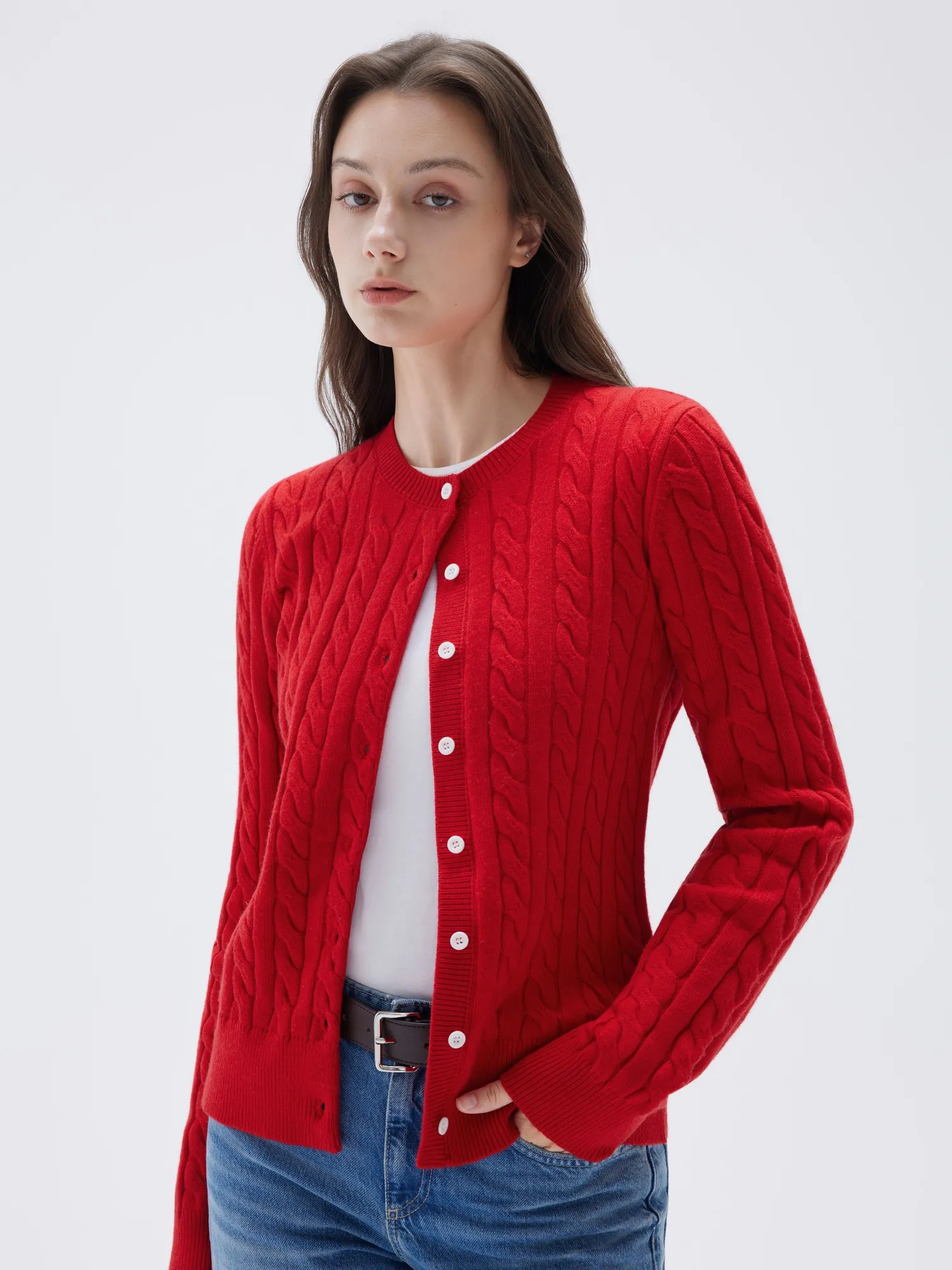 Cashmere Button Up Cable Sweater - Image 41