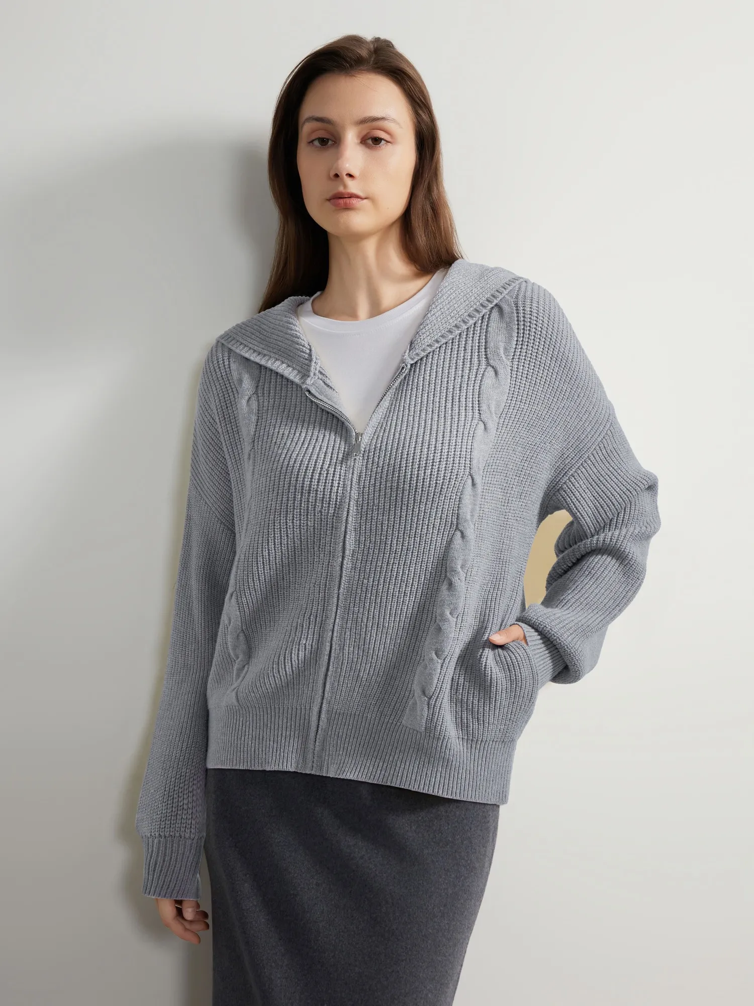 Cashmere Chunky Knit Hoodie Sweater - Image 24