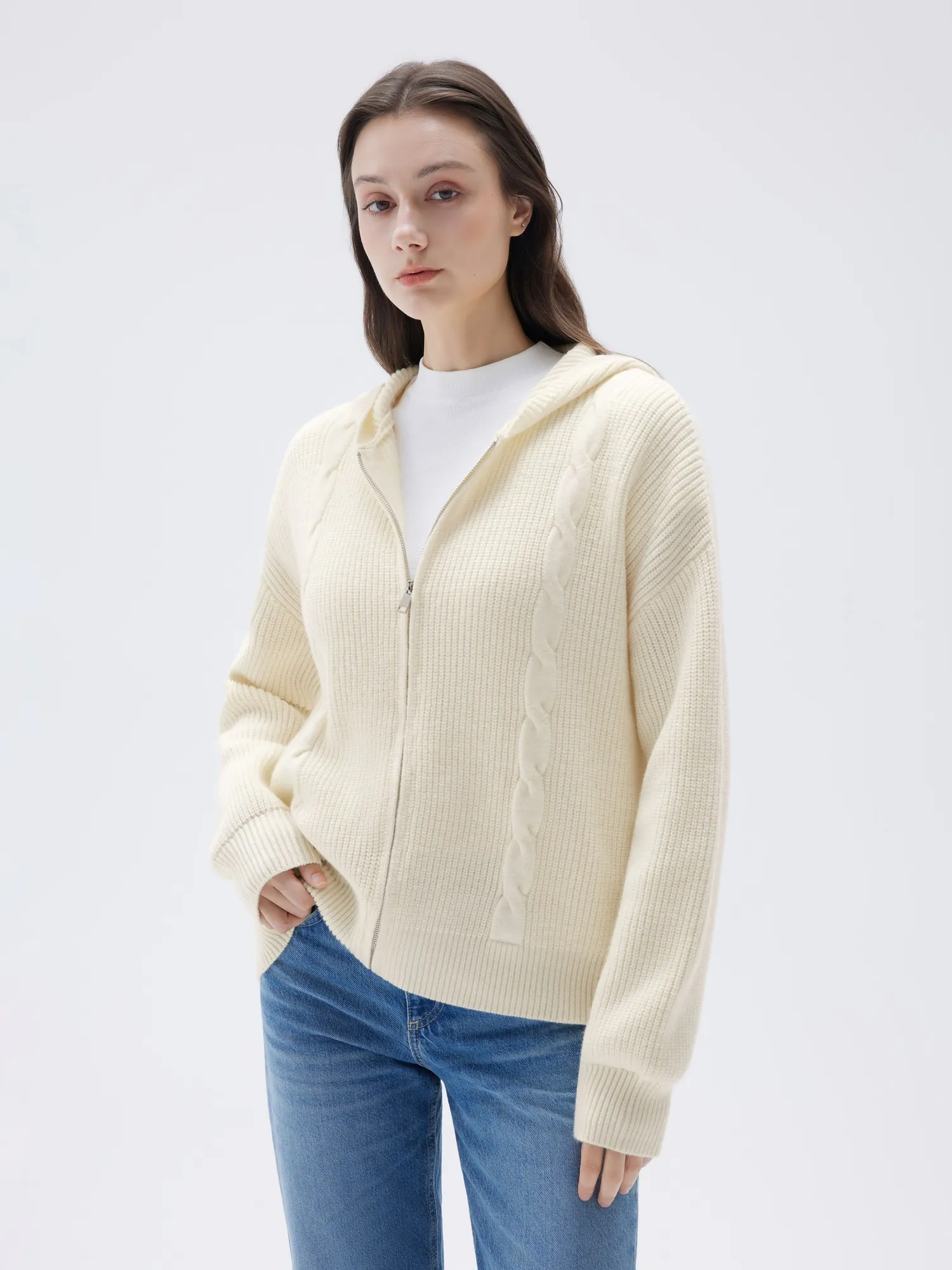 Cashmere Chunky Knit Hoodie Sweater - Image 30