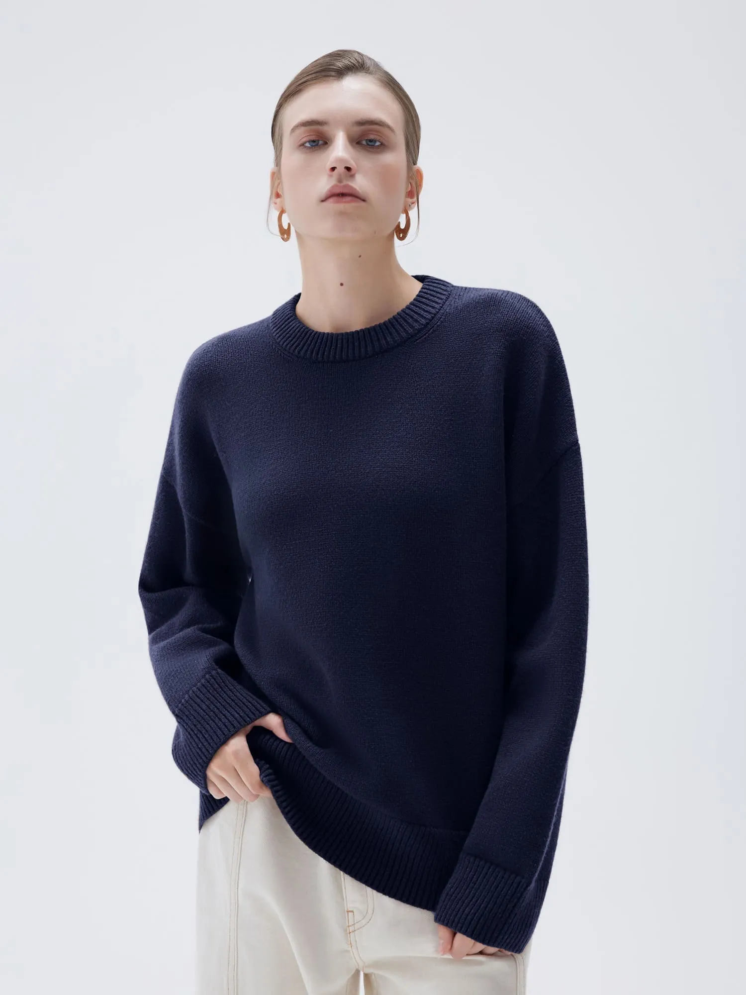 Cashmere Oversized Crew Neck Sweater - Image 47