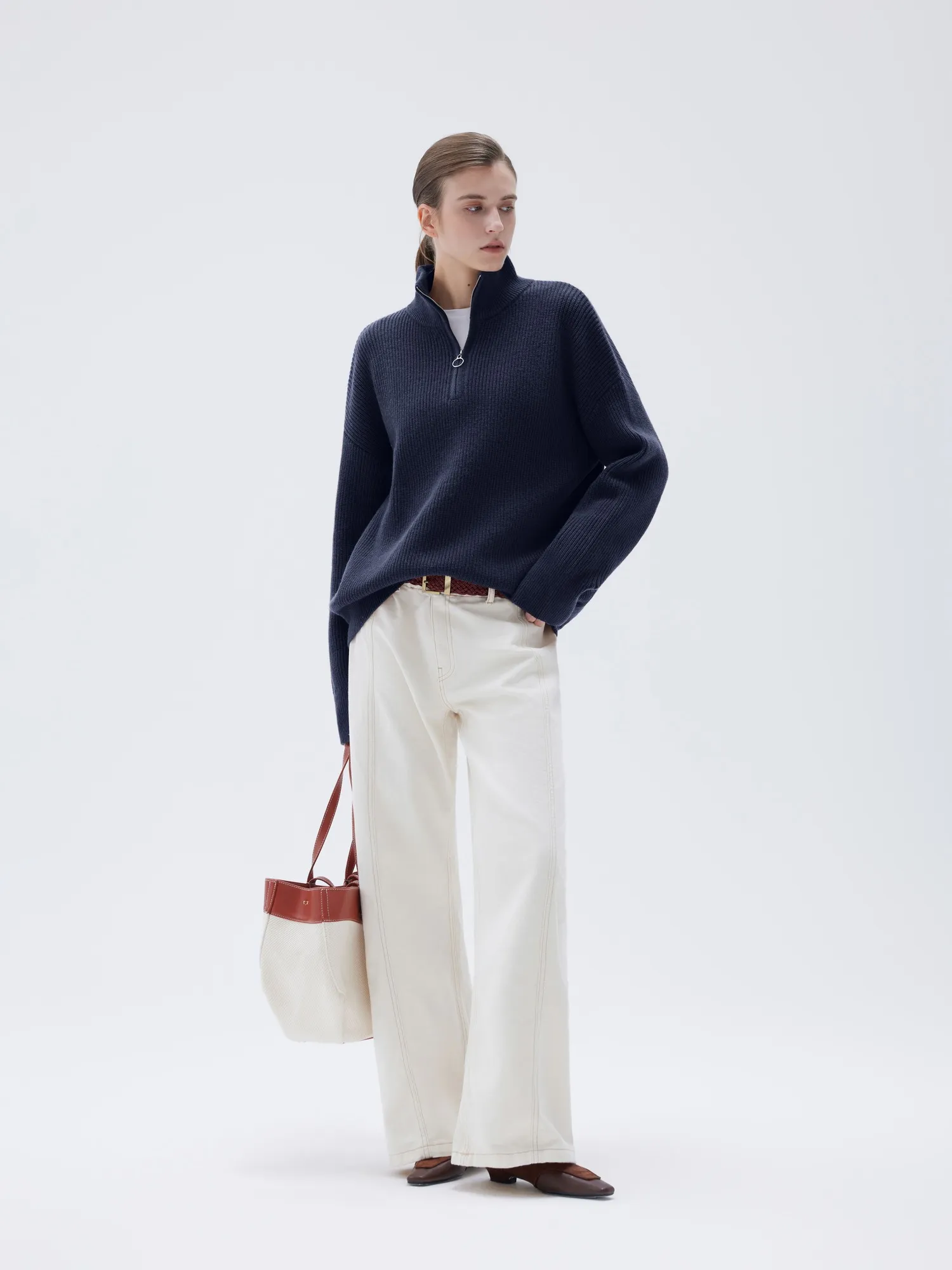 Cashmere Oversized Quarter Zip Sweater - Image 36