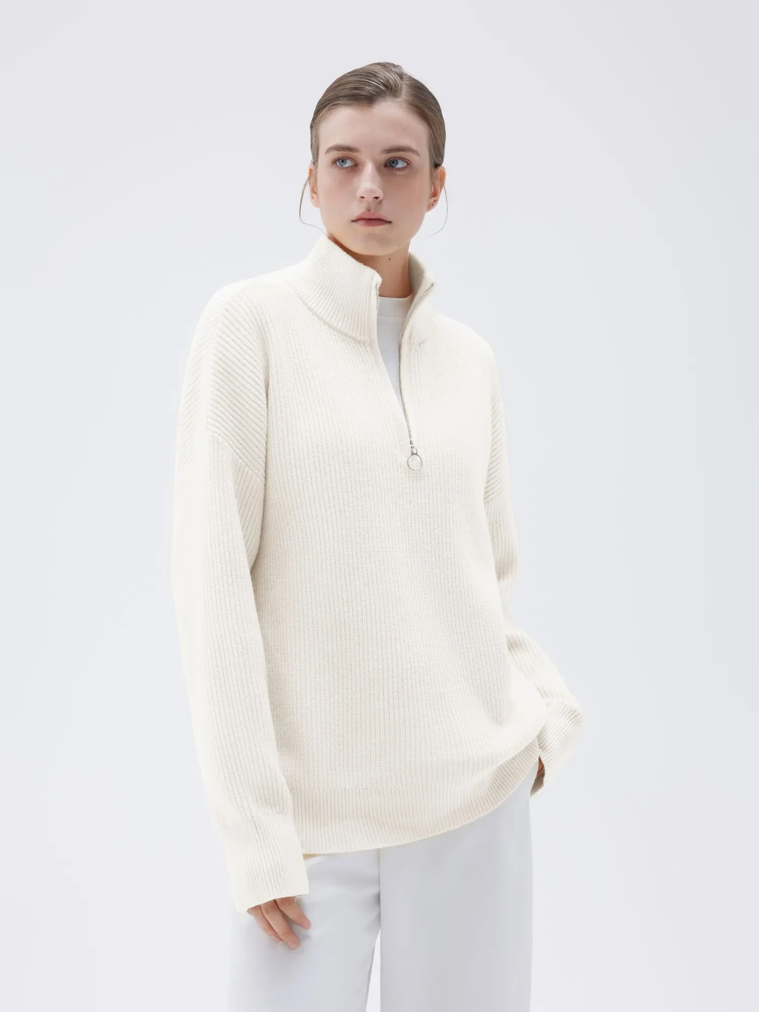 Cashmere Oversized Quarter Zip Sweater - Image 51