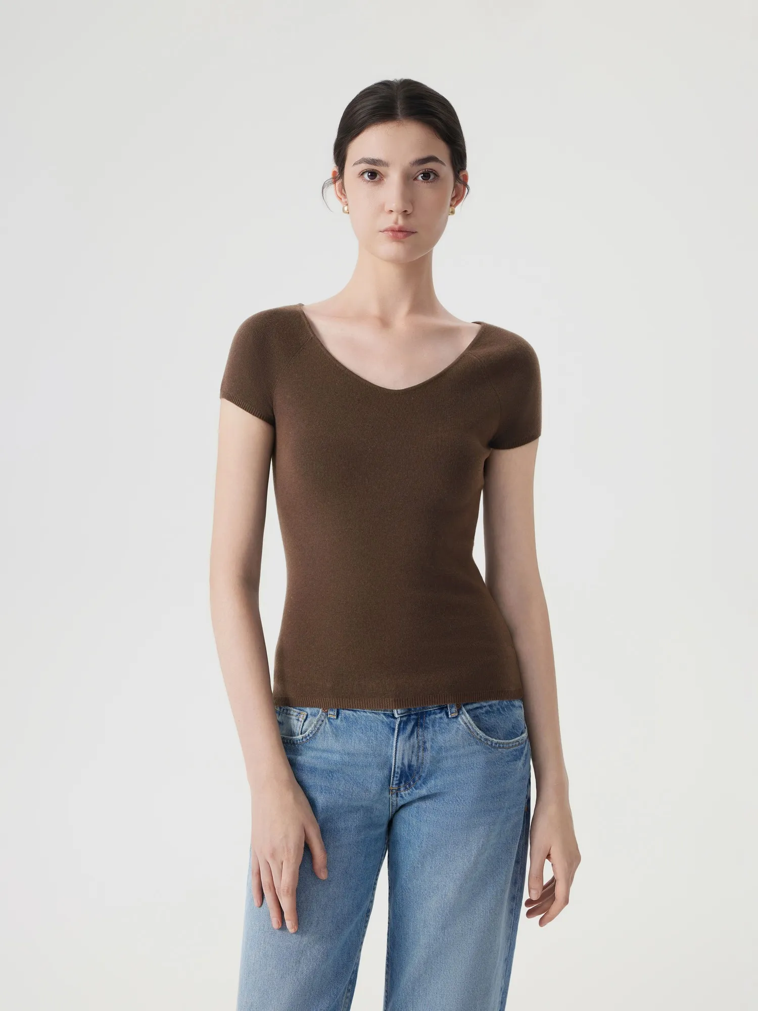Cashmere Silk Blend V Shirts Sweater - Short Sleeve - Image 12
