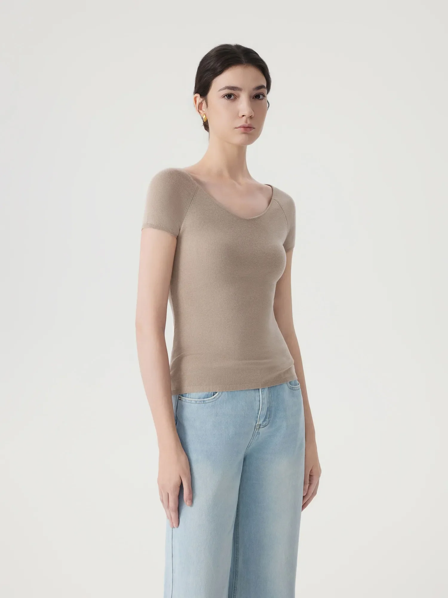 Cashmere Silk Blend V Shirts Sweater - Short Sleeve - Image 16