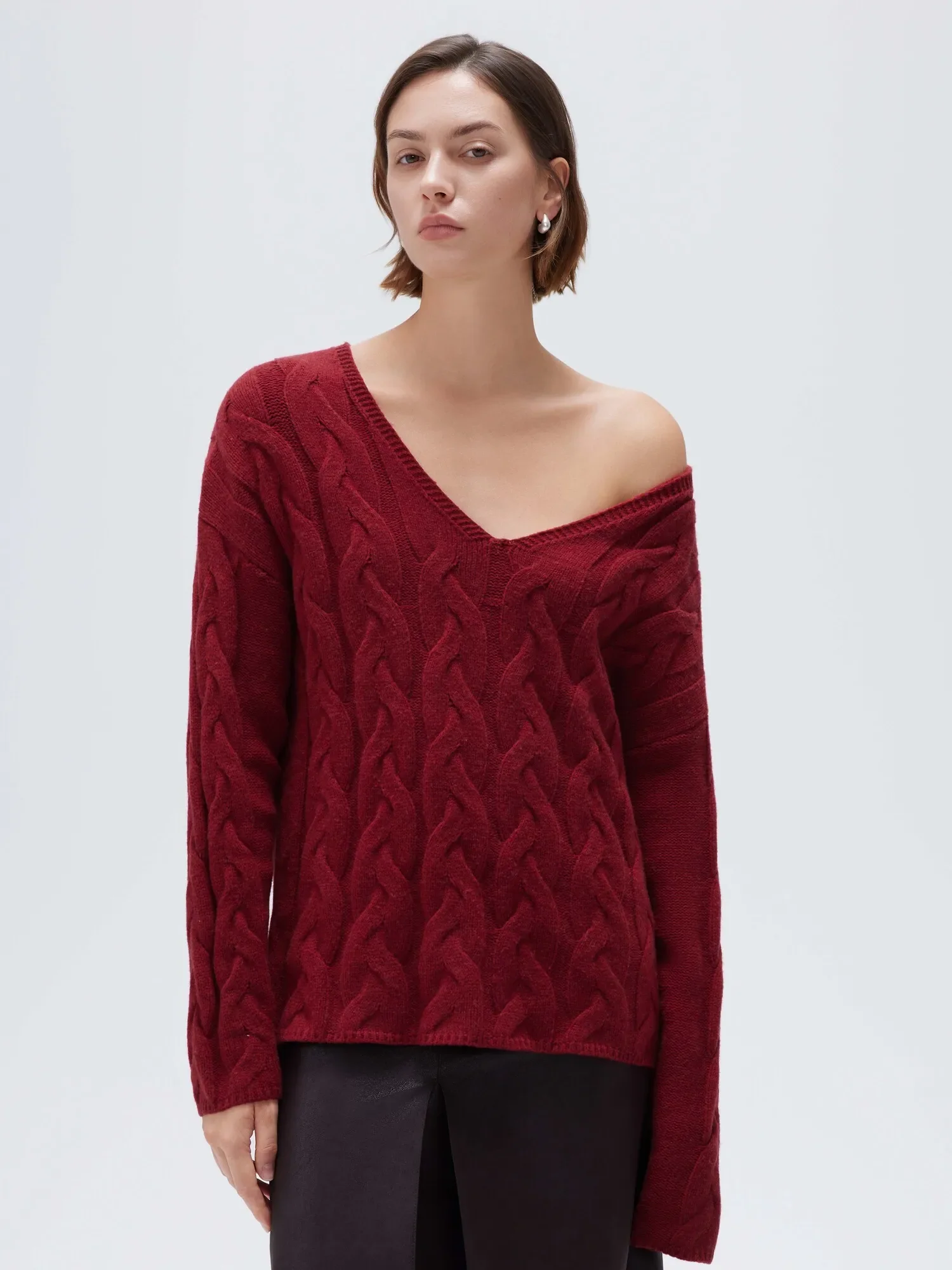 Cashmere V Neck Cable Sweater - Image 23