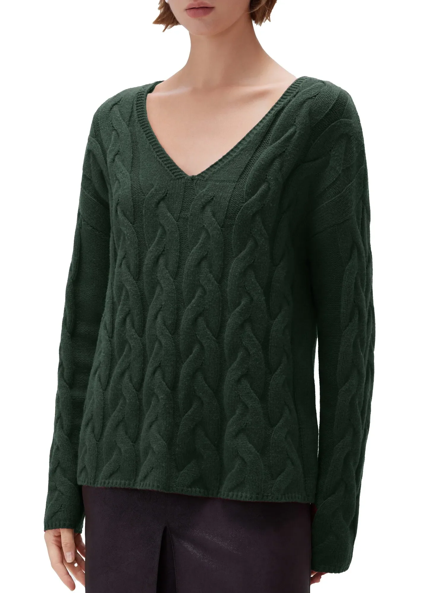 Cashmere V Neck Cable Sweater - Image 37