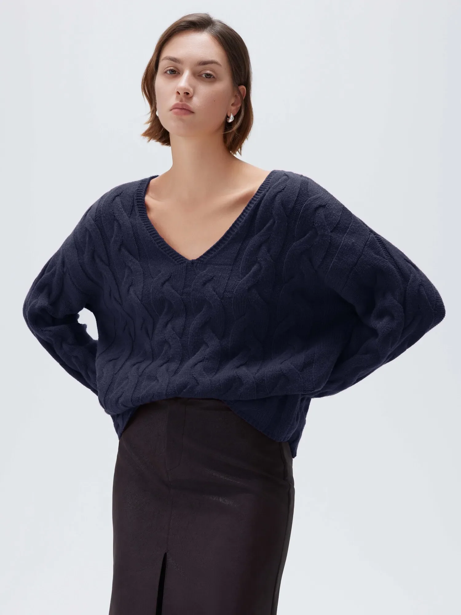 Cashmere V Neck Cable Sweater - Image 9
