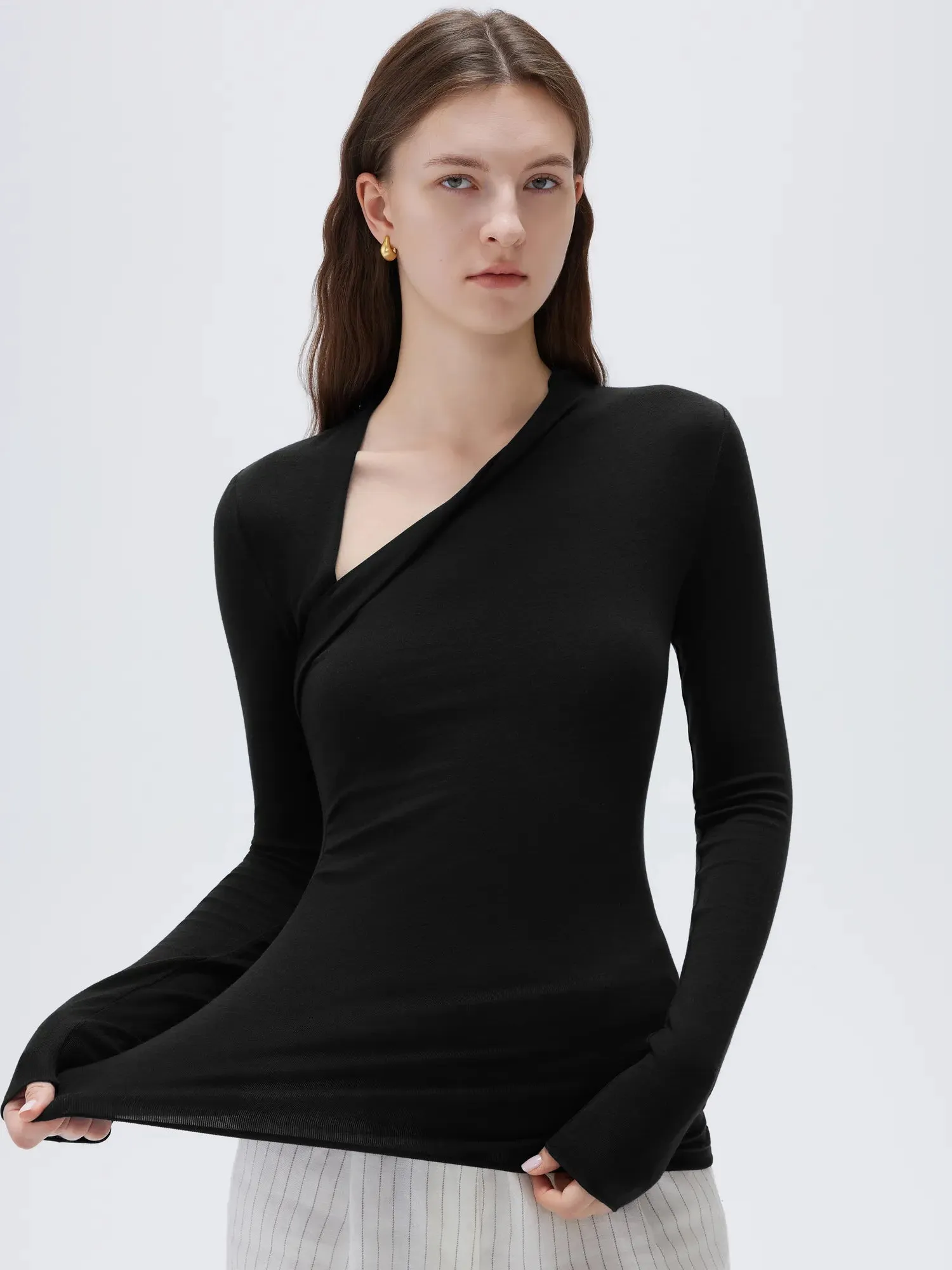 Cloud Cashmere Asymmetric Neck Shirt - Long Sleeve - Image 3