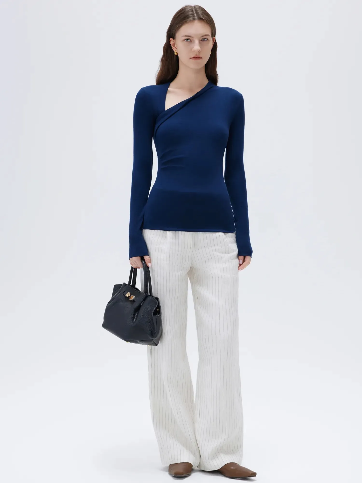 Cloud Cashmere Asymmetric Neck Shirt - Long Sleeve - Image 36