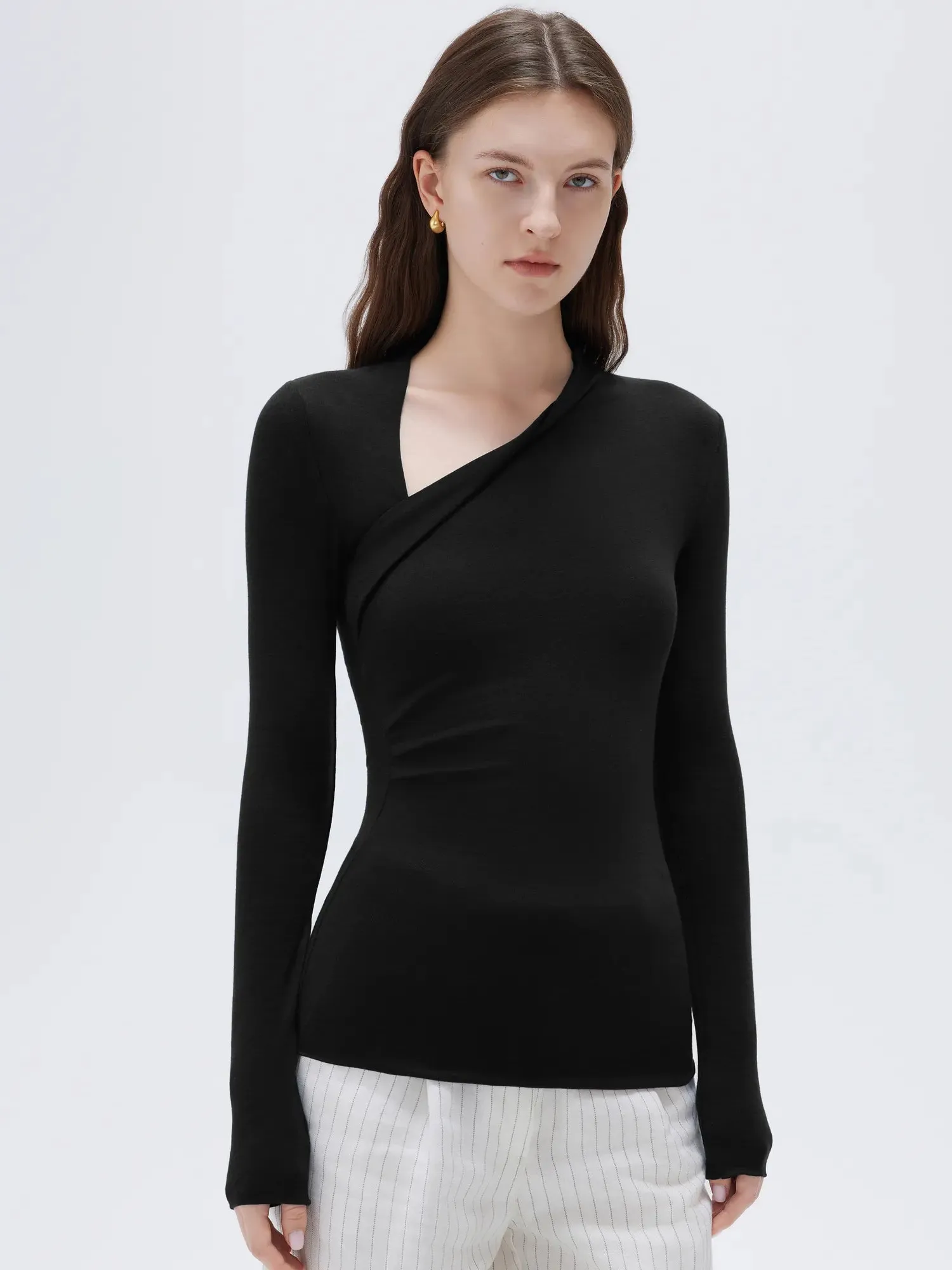 Cloud Cashmere Asymmetric Neck Shirt - Long Sleeve - Image 5