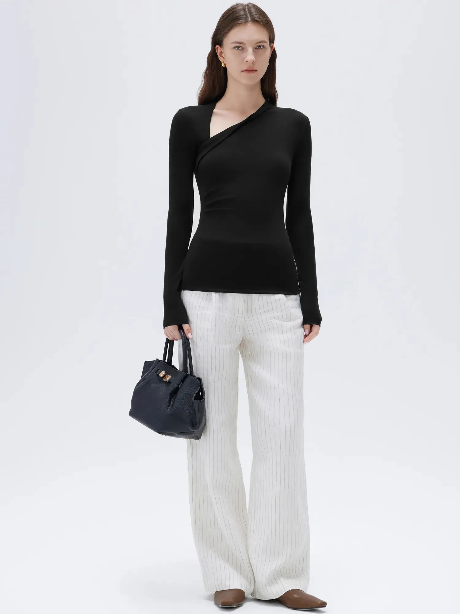 Cloud Cashmere Asymmetric Neck Shirt - Long Sleeve - Image 6