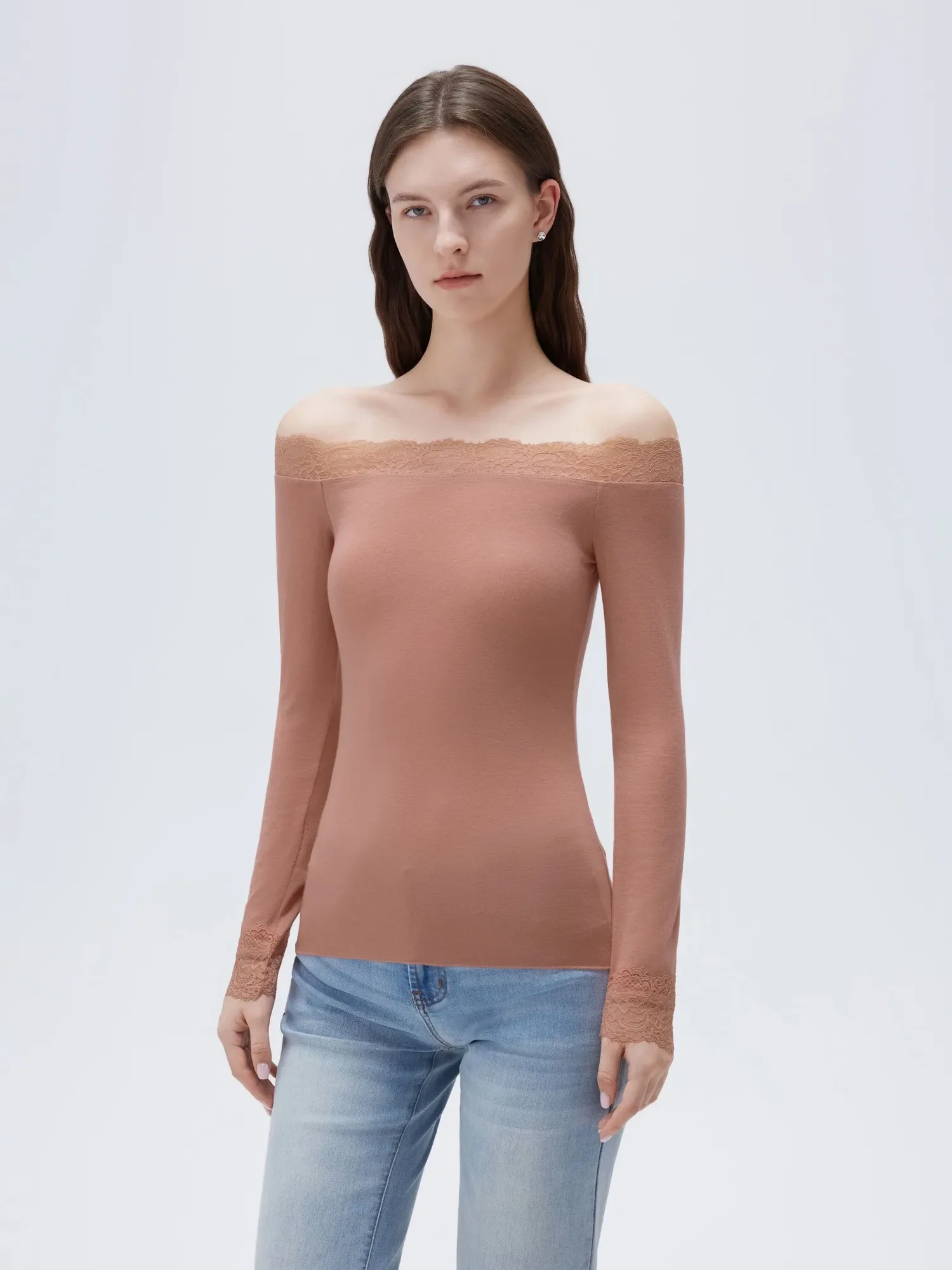 Cloud Cashmere Lace Off Shoulder Shirt - Long Sleeve - Image 27