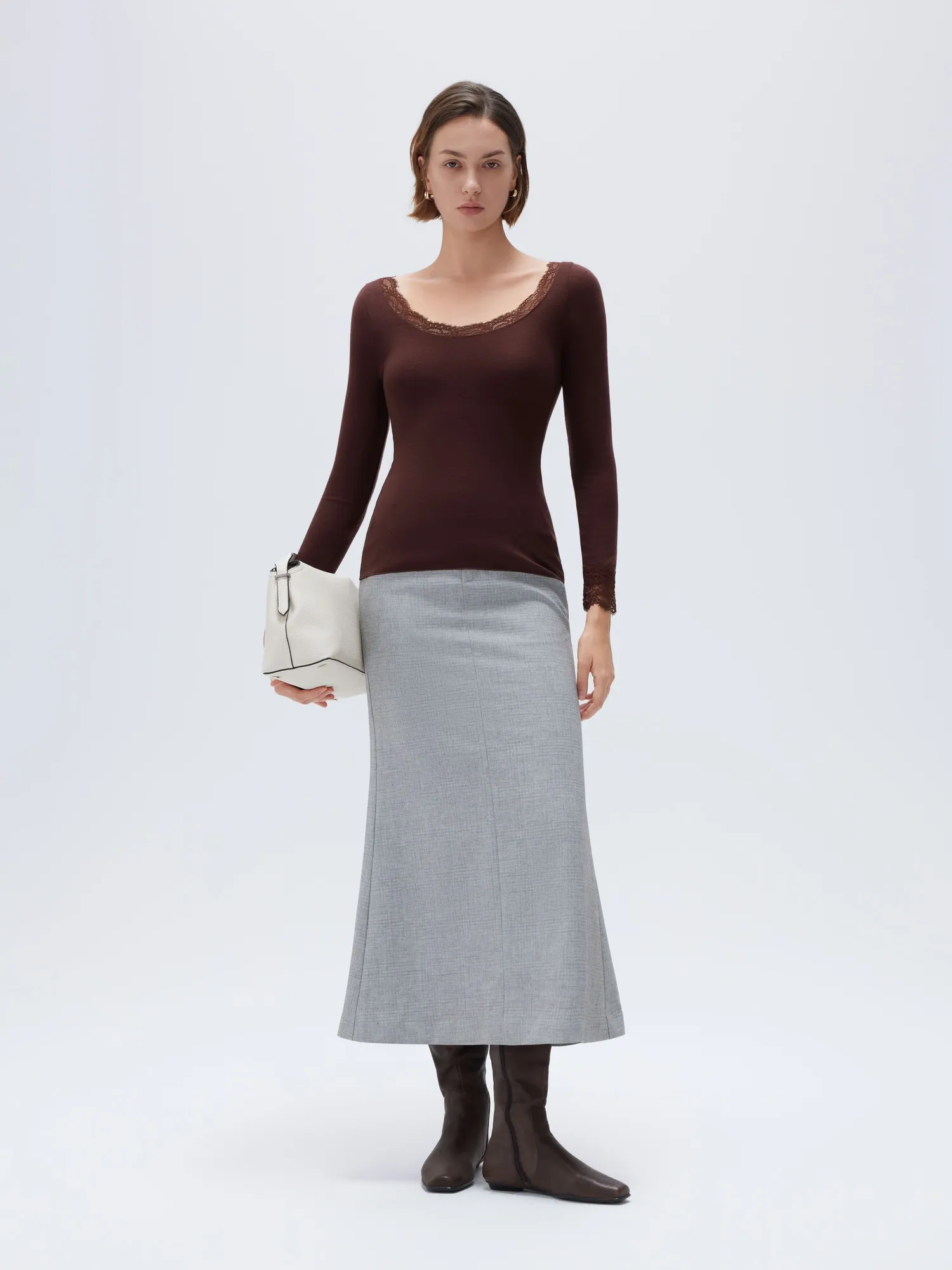 Cloud Cashmere Lace Scoop Neck Shirt - Long Sleeve - Image 11
