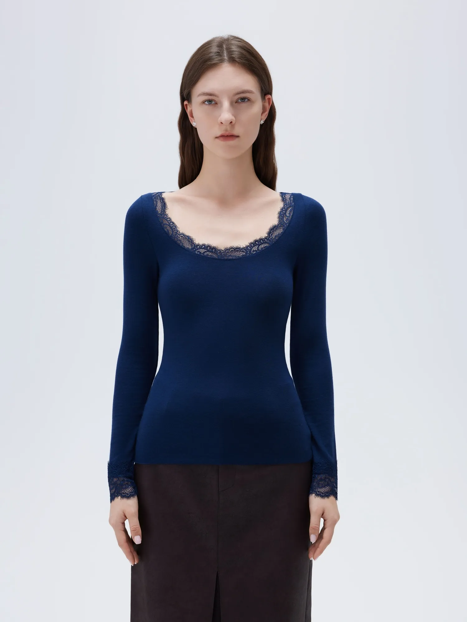 Cloud Cashmere Lace Scoop Neck Shirt - Long Sleeve - Image 21