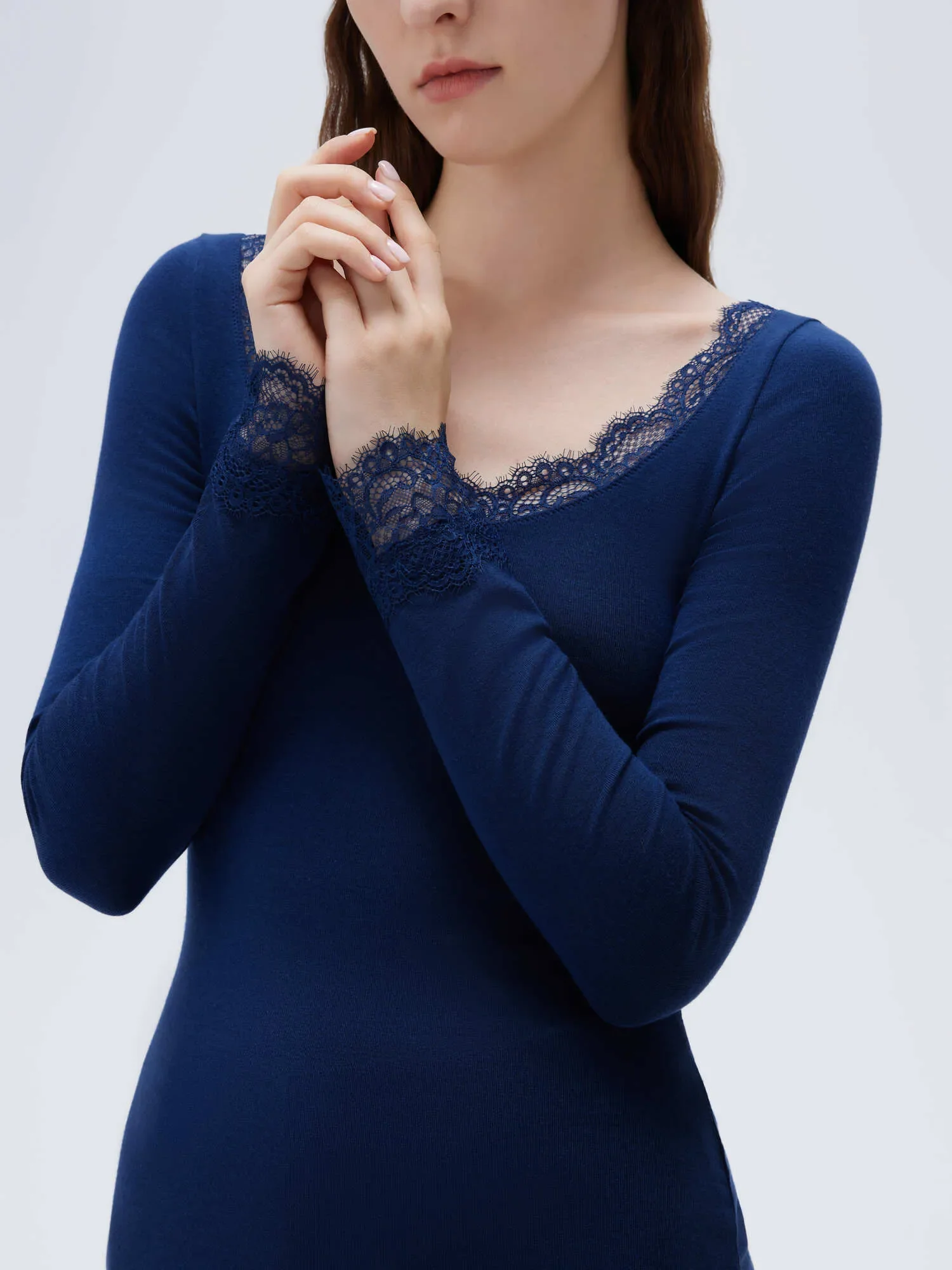 Cloud Cashmere Lace Scoop Neck Shirt - Long Sleeve - Image 23