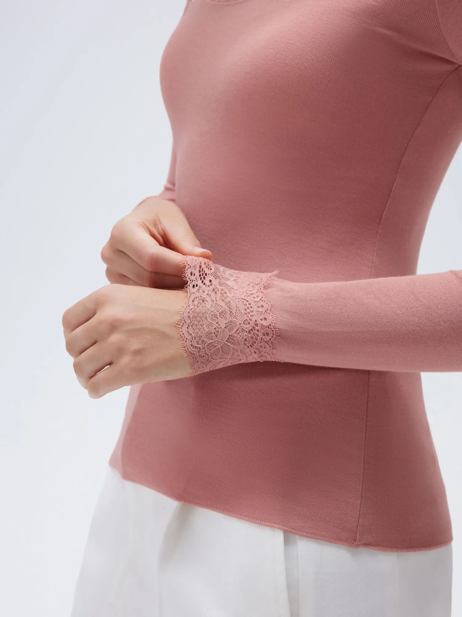 Cloud Cashmere Lace Scoop Neck Shirt - Long Sleeve - Image 35