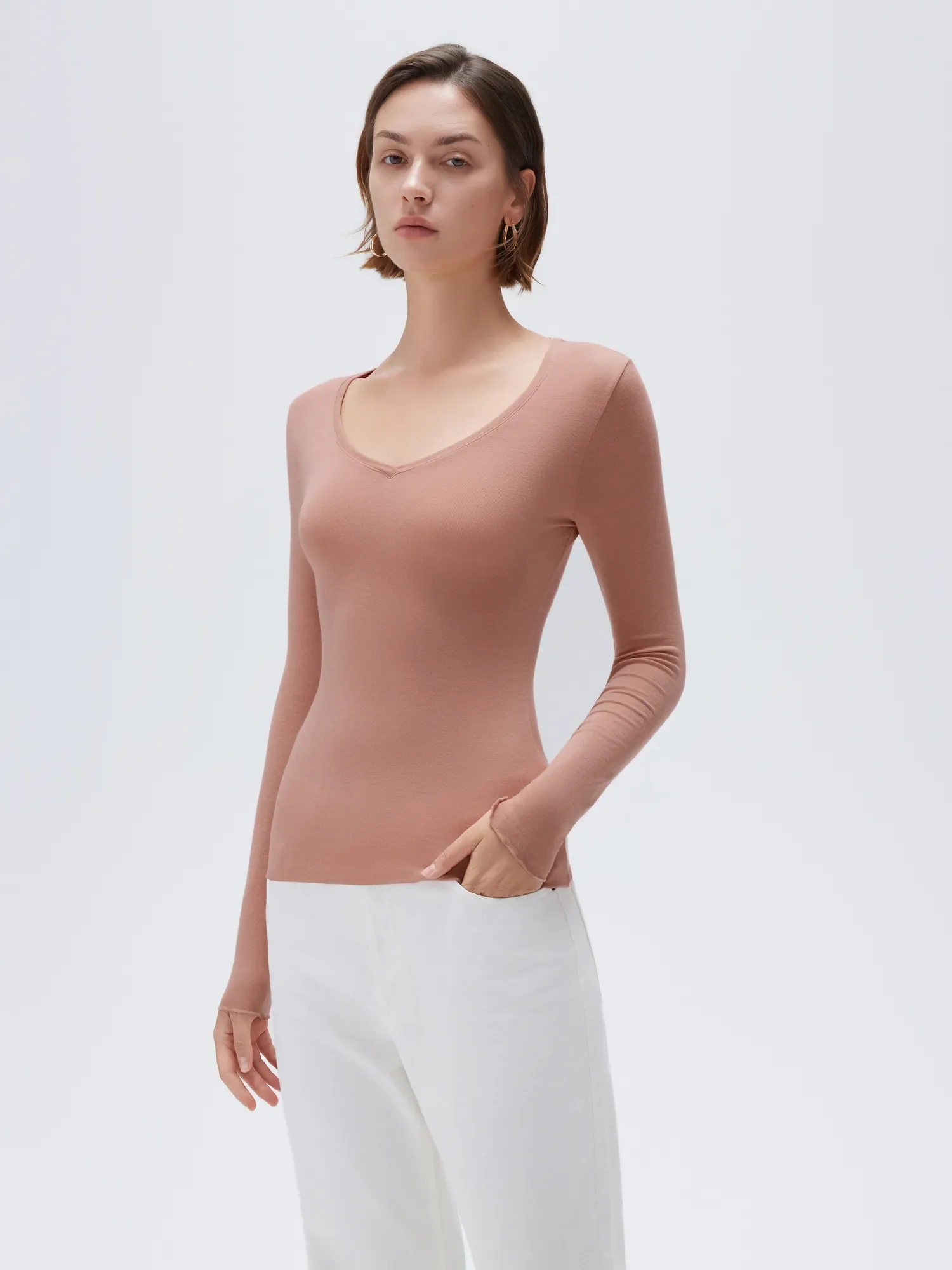 Cloud Cashmere V Neck Shirt - Long Sleeve - Image 17
