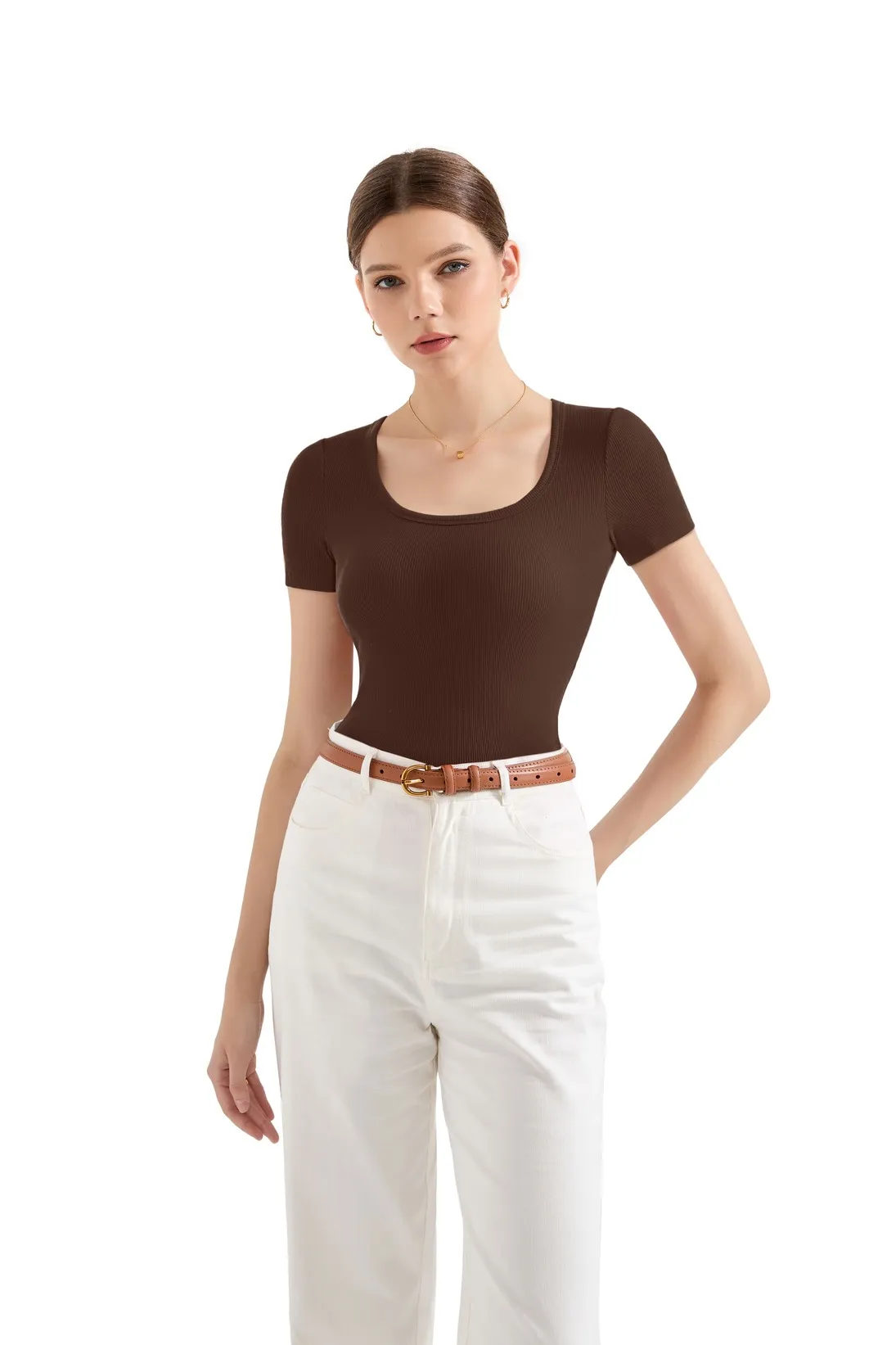Cotton Ribbed Scoop Neck Shirt - Image 11
