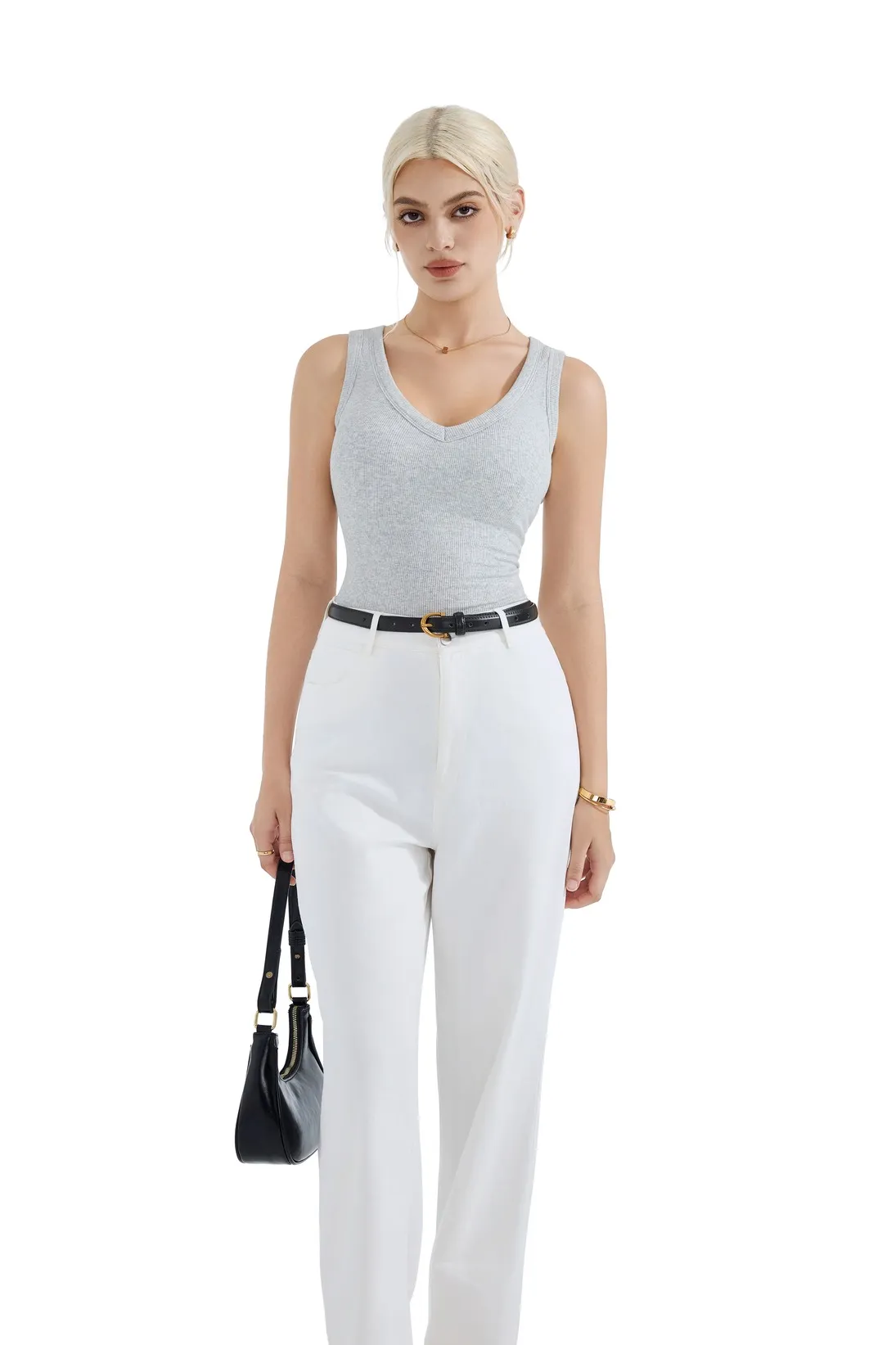 Cotton Ribbed V Neck Tank Top - Image 17