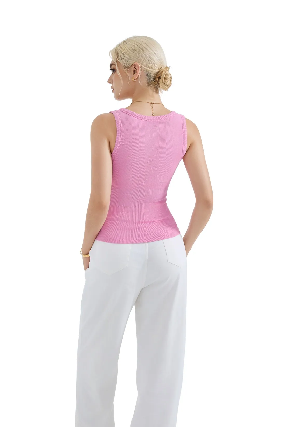 Cotton Ribbed V Neck Tank Top - Image 24