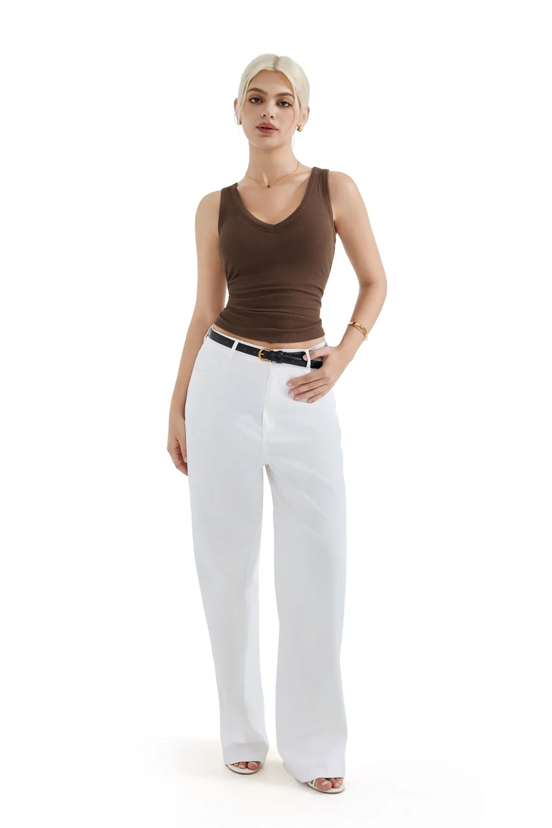 Cotton Ribbed V Neck Tank Top - Image 8