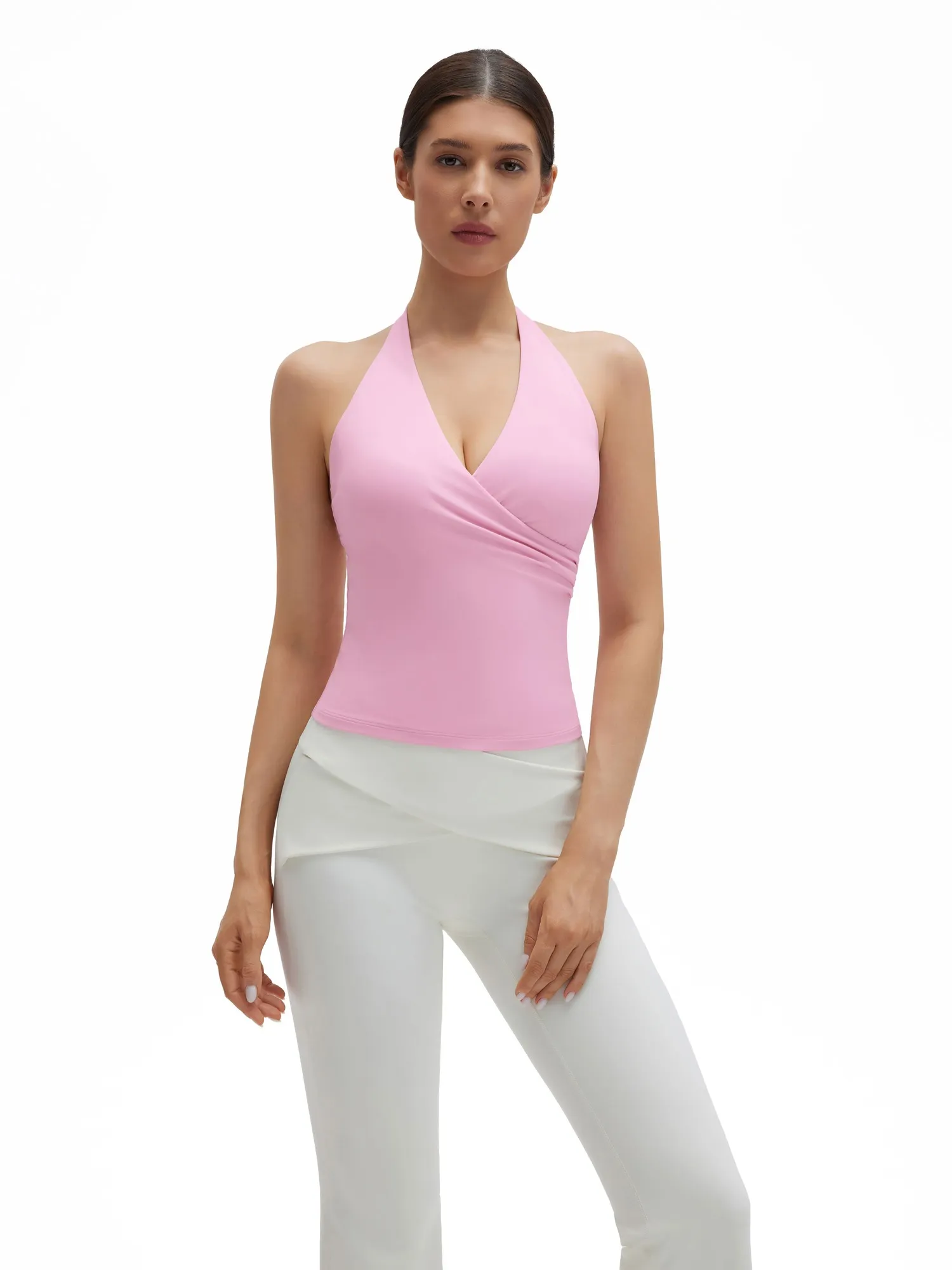 Halter Deep V Neck Wrap Workout Tank Tops - Image 32