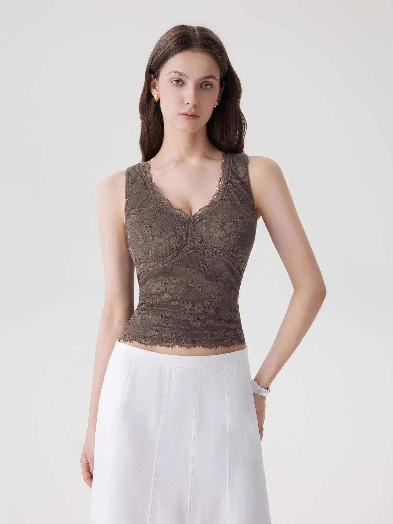 Lace Double Lined Lace V Neck Tank Top - Image 19