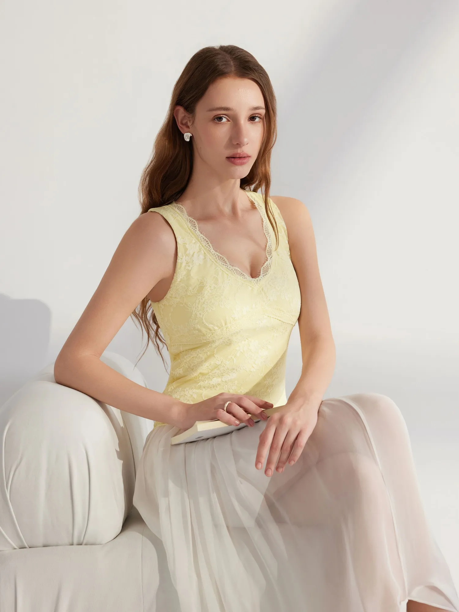 Lace Double Lined Lace V Neck Tank Top - Image 23