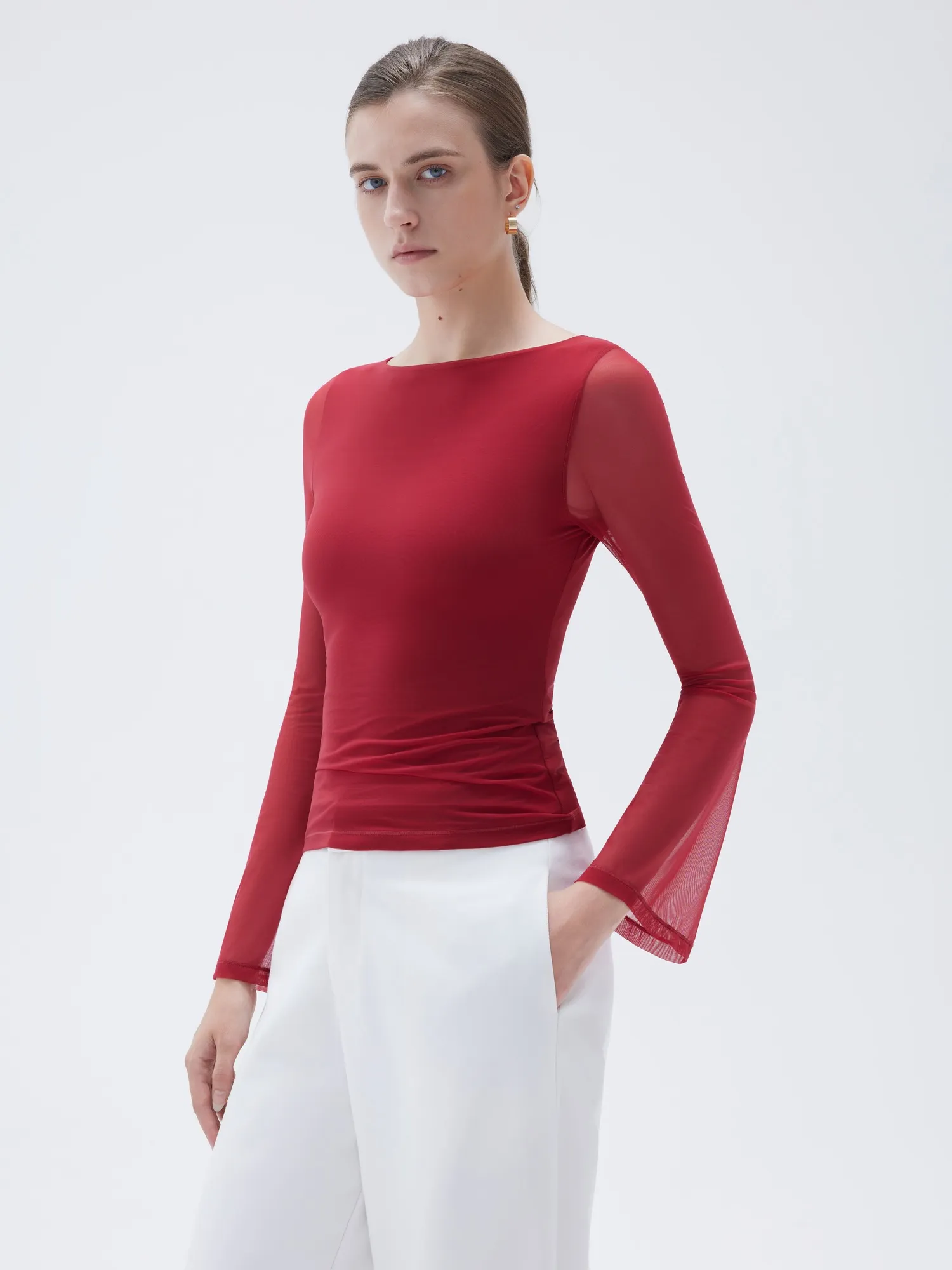 Mesh Boat Neck Shirt - Bell Long Sleeve - Image 30