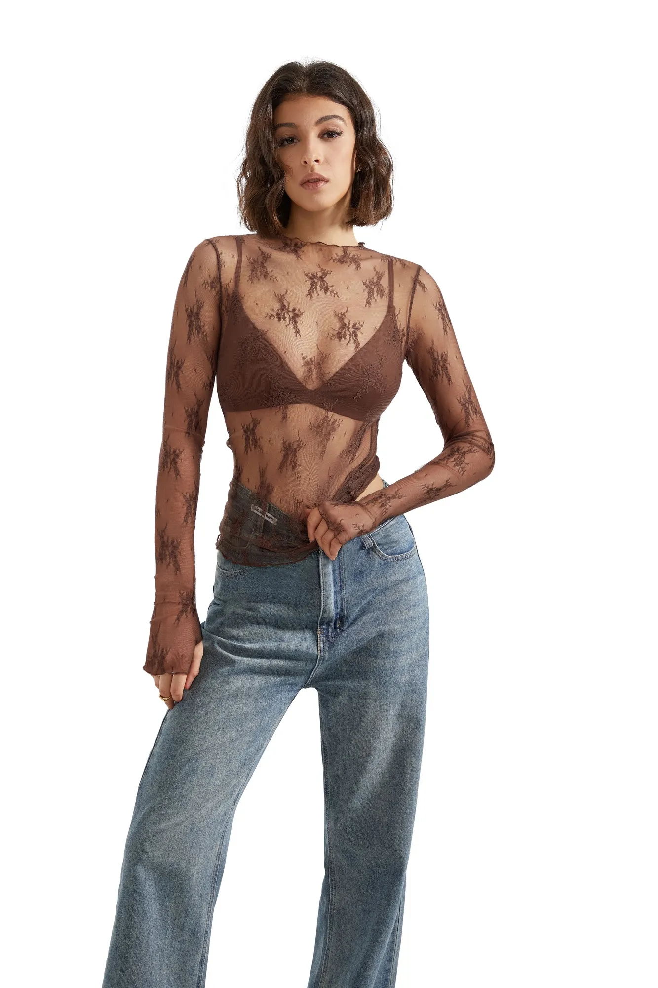 Mesh Lace Cover Shirt - Long Sleeve - Image 17